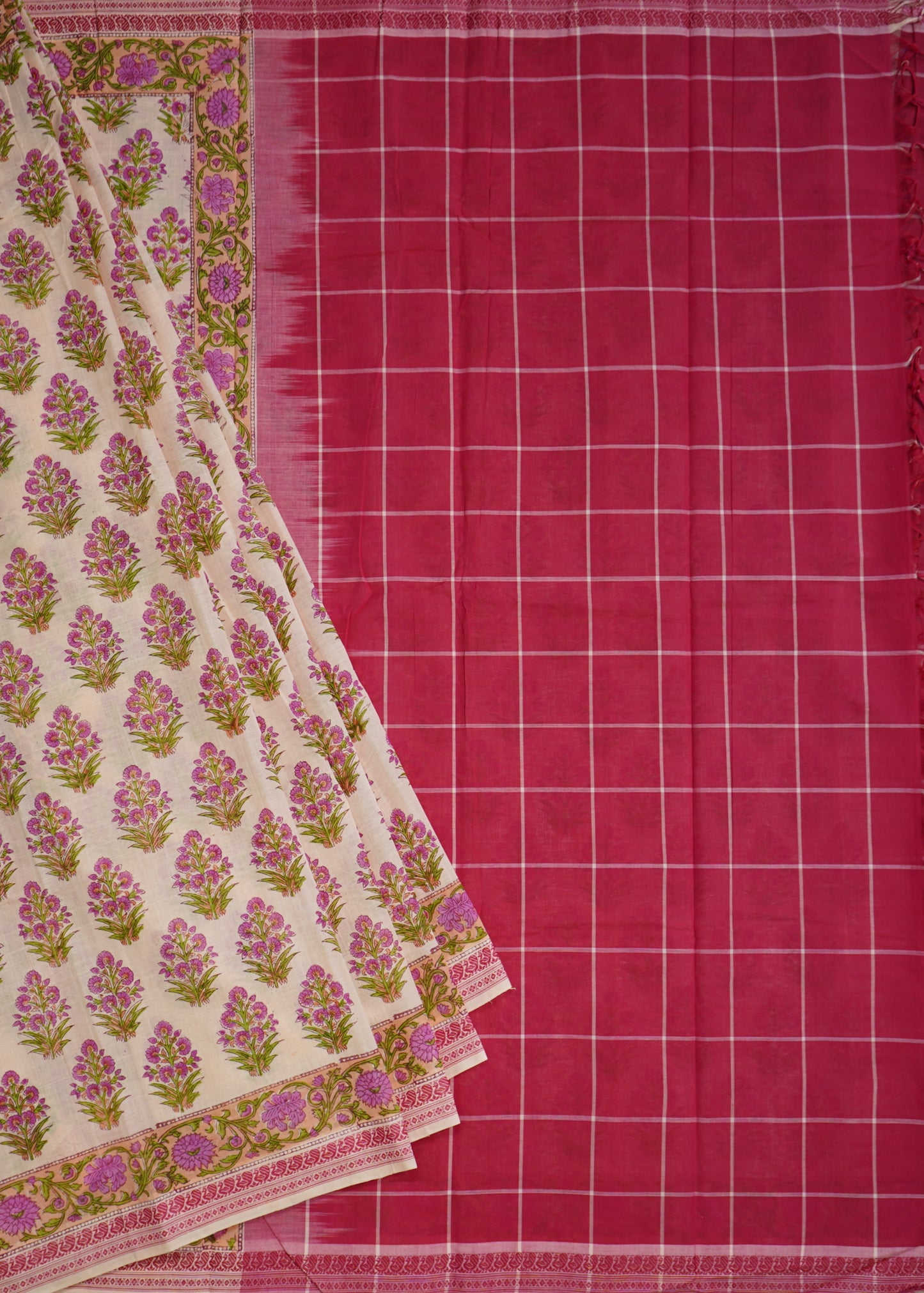 Pink Mangalagiri Jaipur Print Pure Cotton Handloom Saree