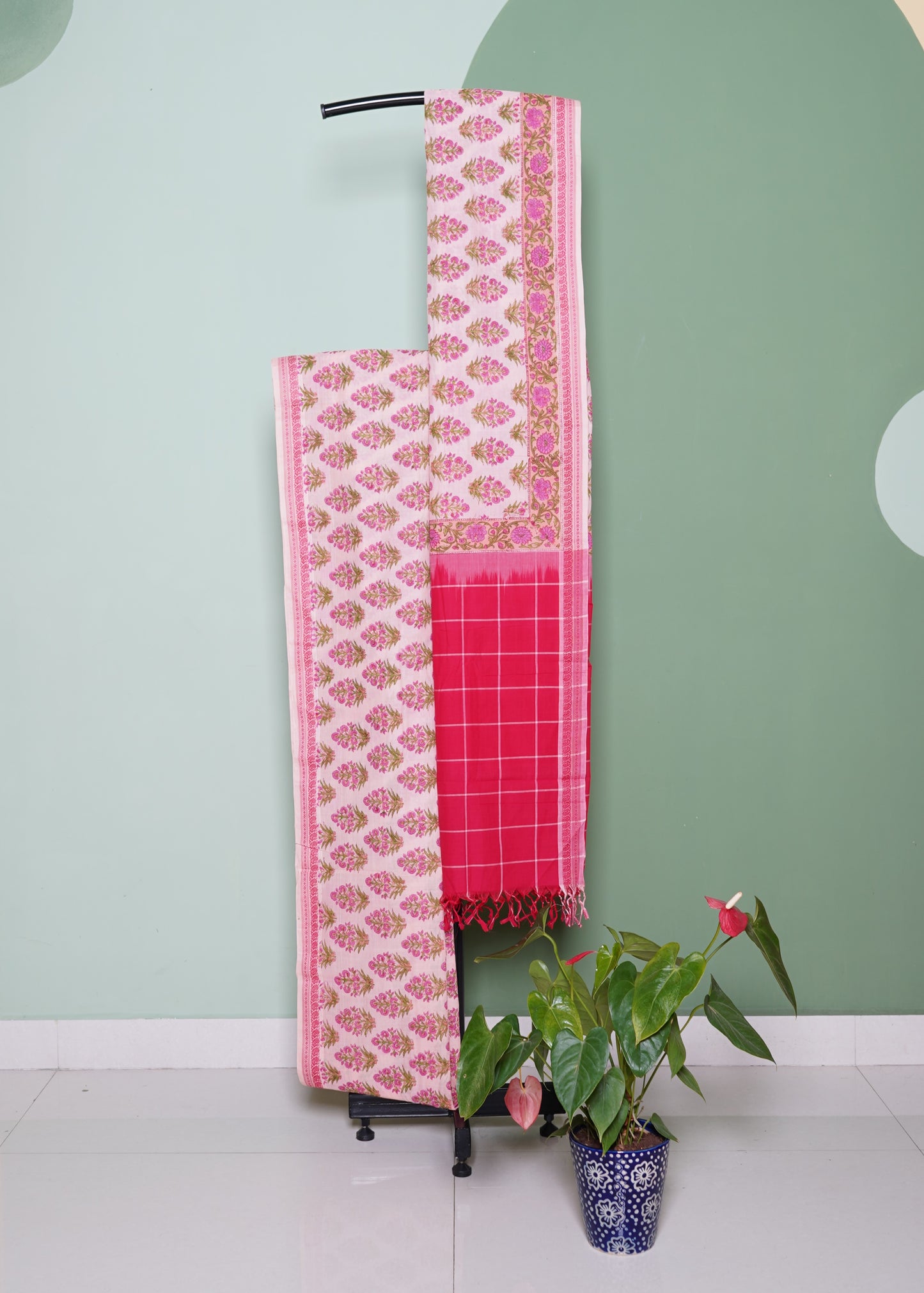 Pink Mangalagiri Jaipur Print Pure Cotton Handloom Saree