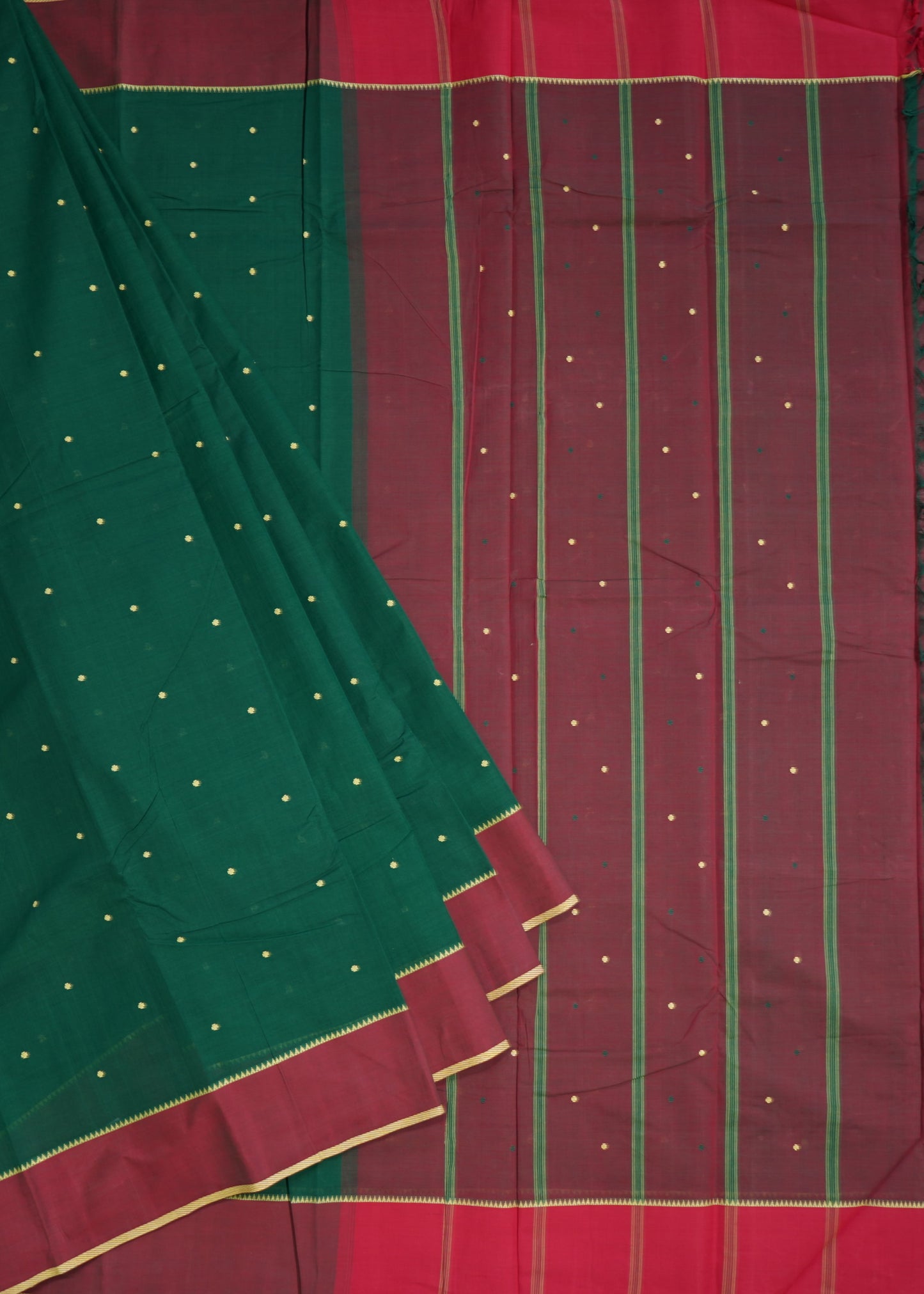 Green Mangalagiri Stripe Design Pure Cotton Handloom Saree