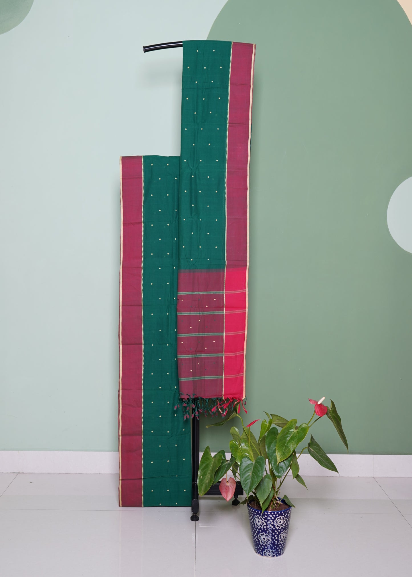 Green Mangalagiri Stripe Design Pure Cotton Handloom Saree