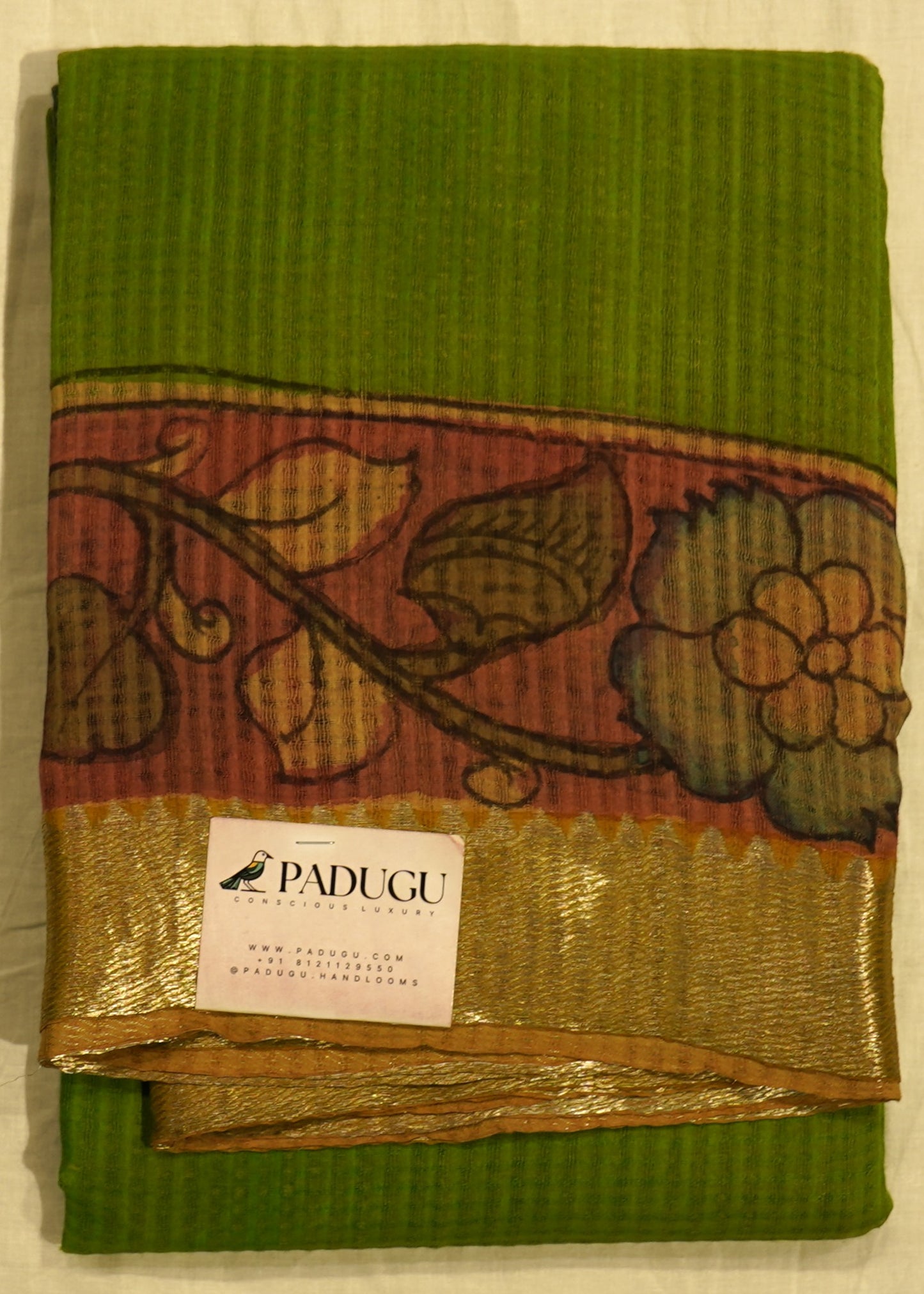 Green Mangalagiri Kalamkari Pure Silk Handloom Saree