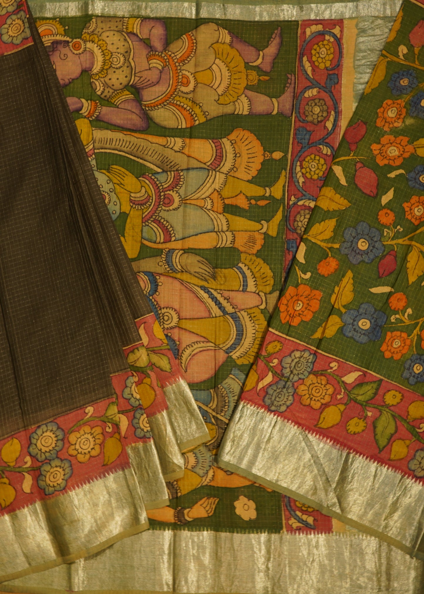 Black Mangalagiri Kalamkari Pure Silk Handloom Saree