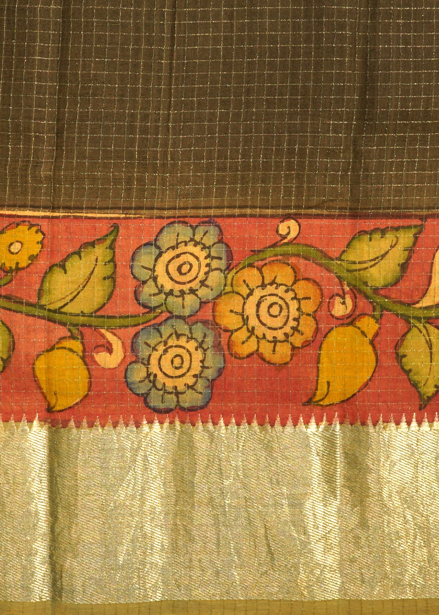 Black Mangalagiri Kalamkari Pure Silk Handloom Saree