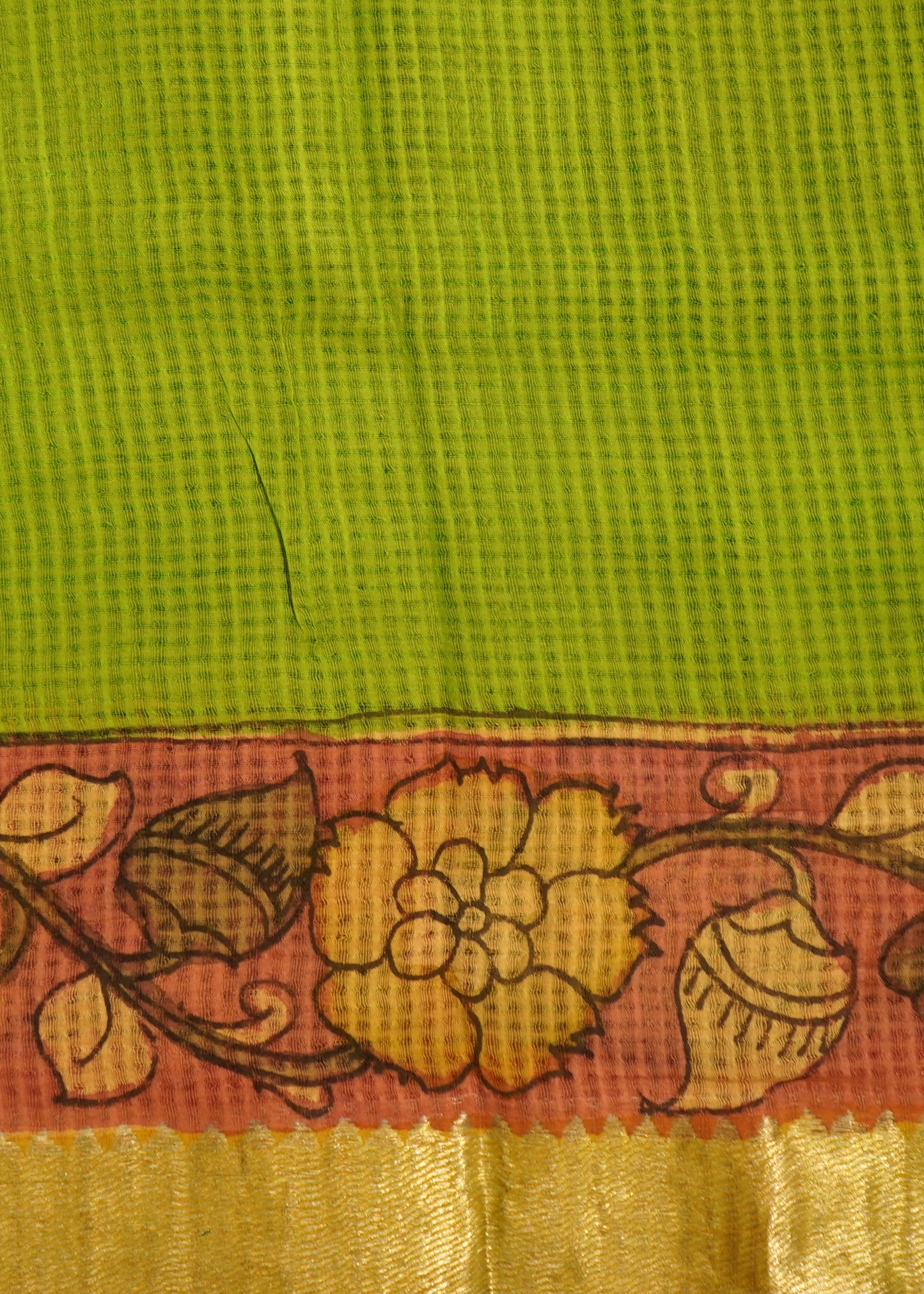 Green Mangalagiri Kalamkari Pure Silk Handloom Saree
