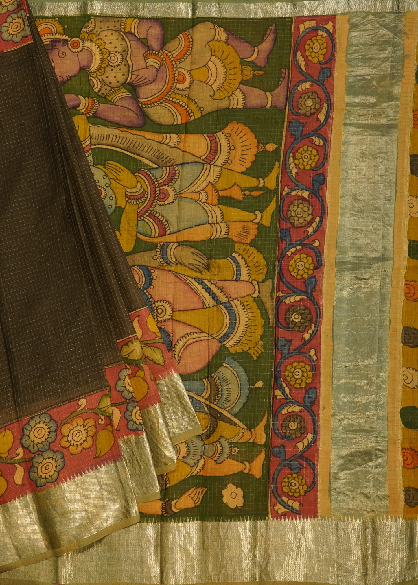 Black Mangalagiri Kalamkari Pure Silk Handloom Saree