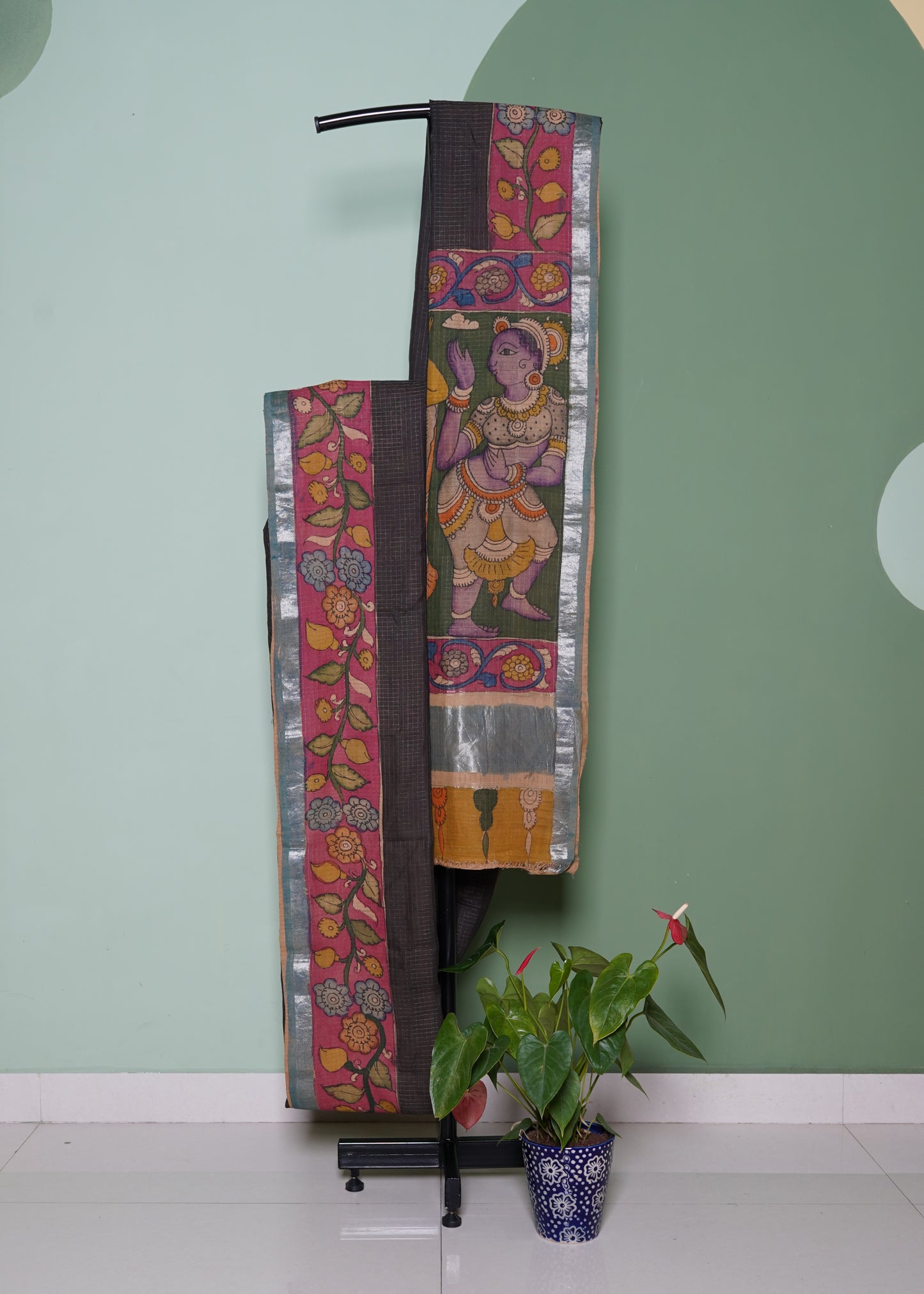 Black Mangalagiri Kalamkari Pure Silk Handloom Saree