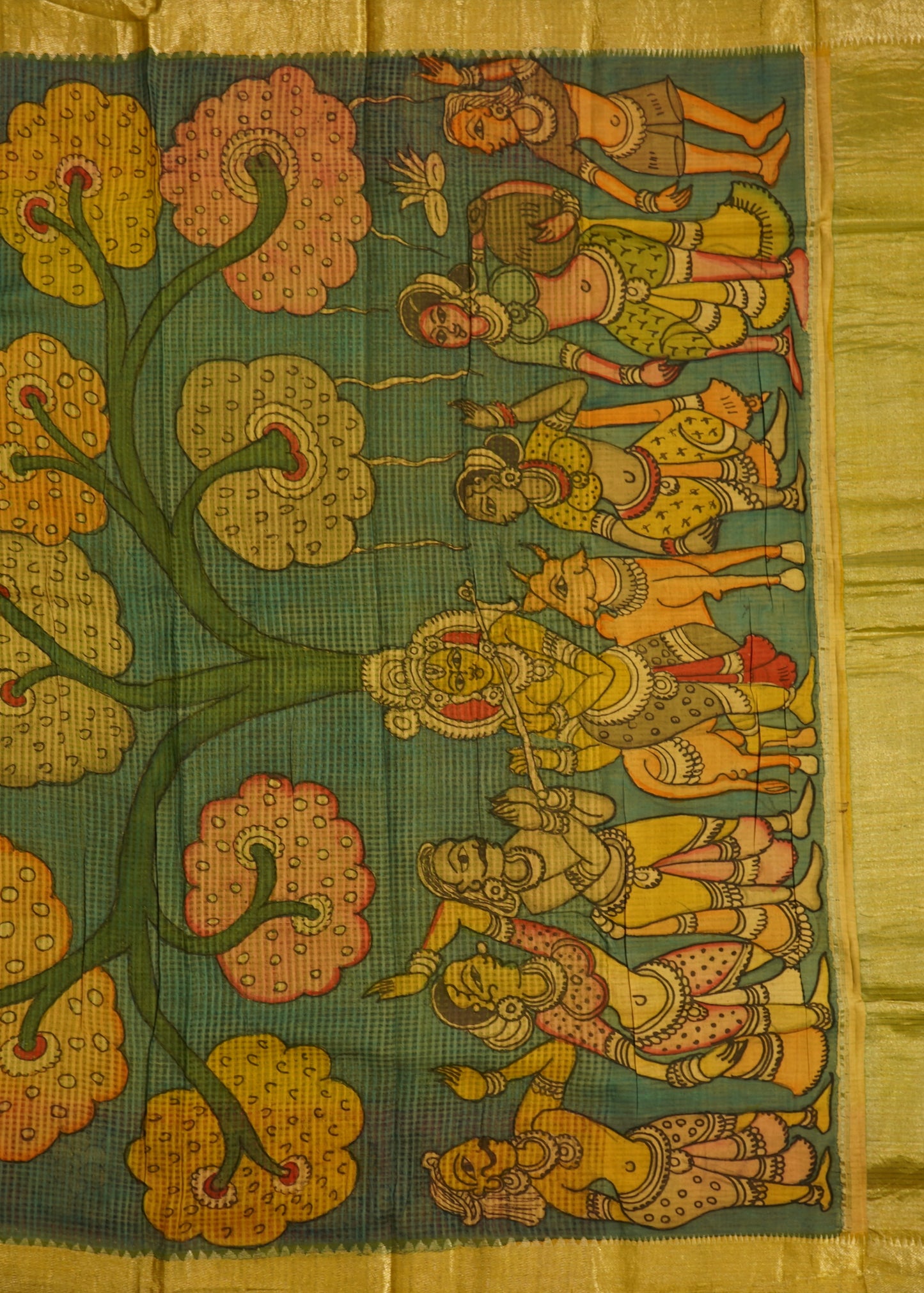 Green Mangalagiri Kalamkari Pure Silk Handloom Saree