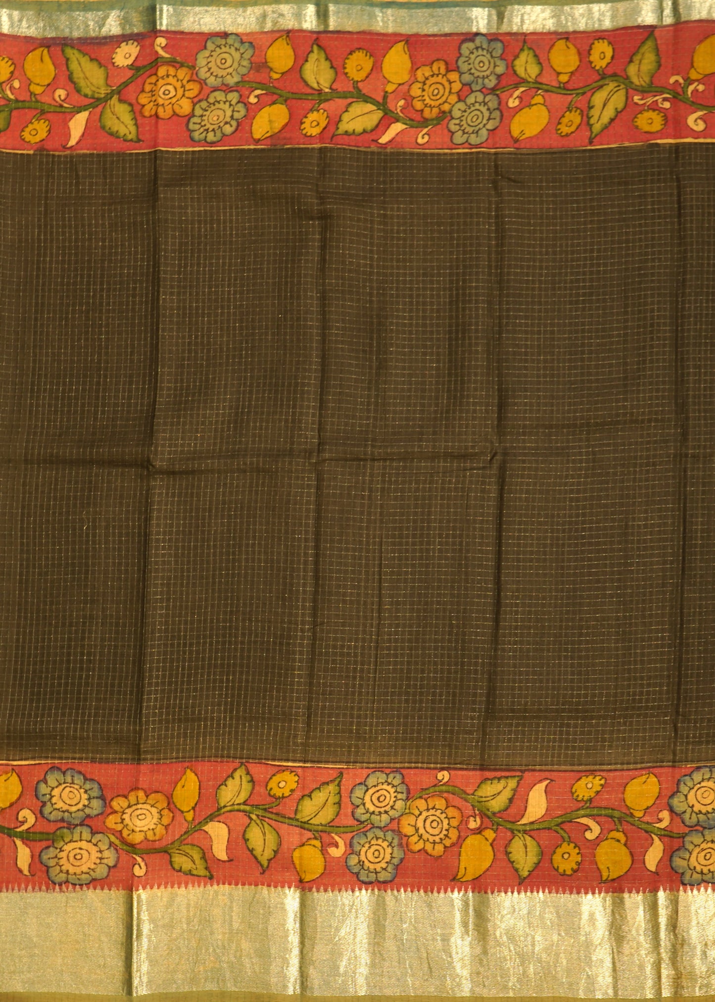 Black Mangalagiri Kalamkari Pure Silk Handloom Saree