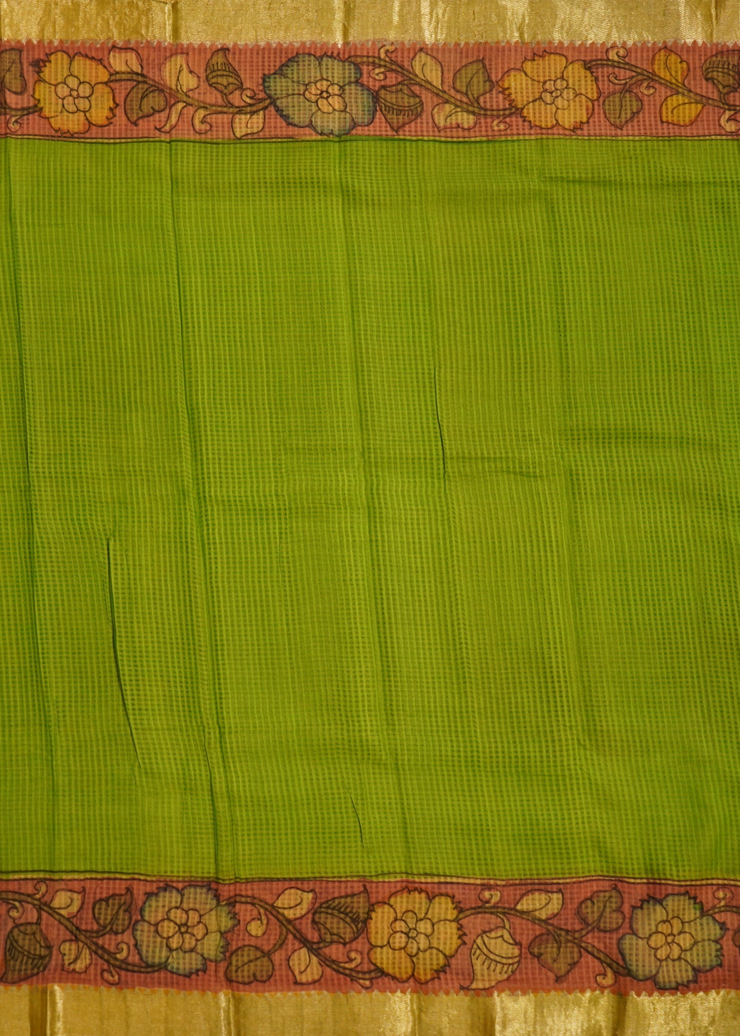 Green Mangalagiri Kalamkari Pure Silk Handloom Saree