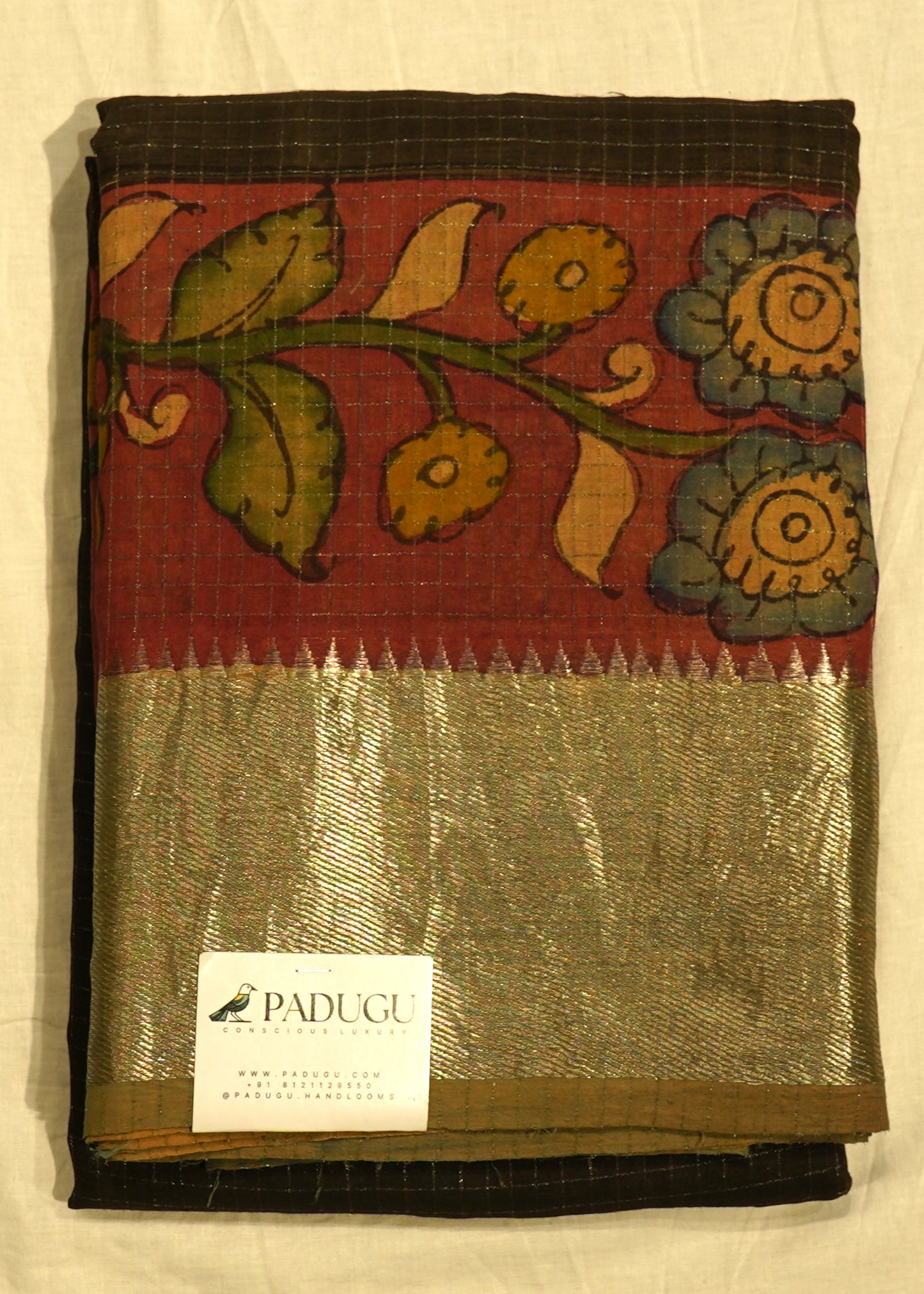 Black Mangalagiri Kalamkari Pure Silk Handloom Saree