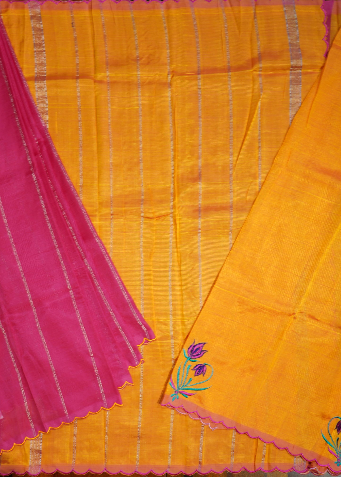 Pink Mangalagiri Pattu Cut work Pure Silk Handloom Saree