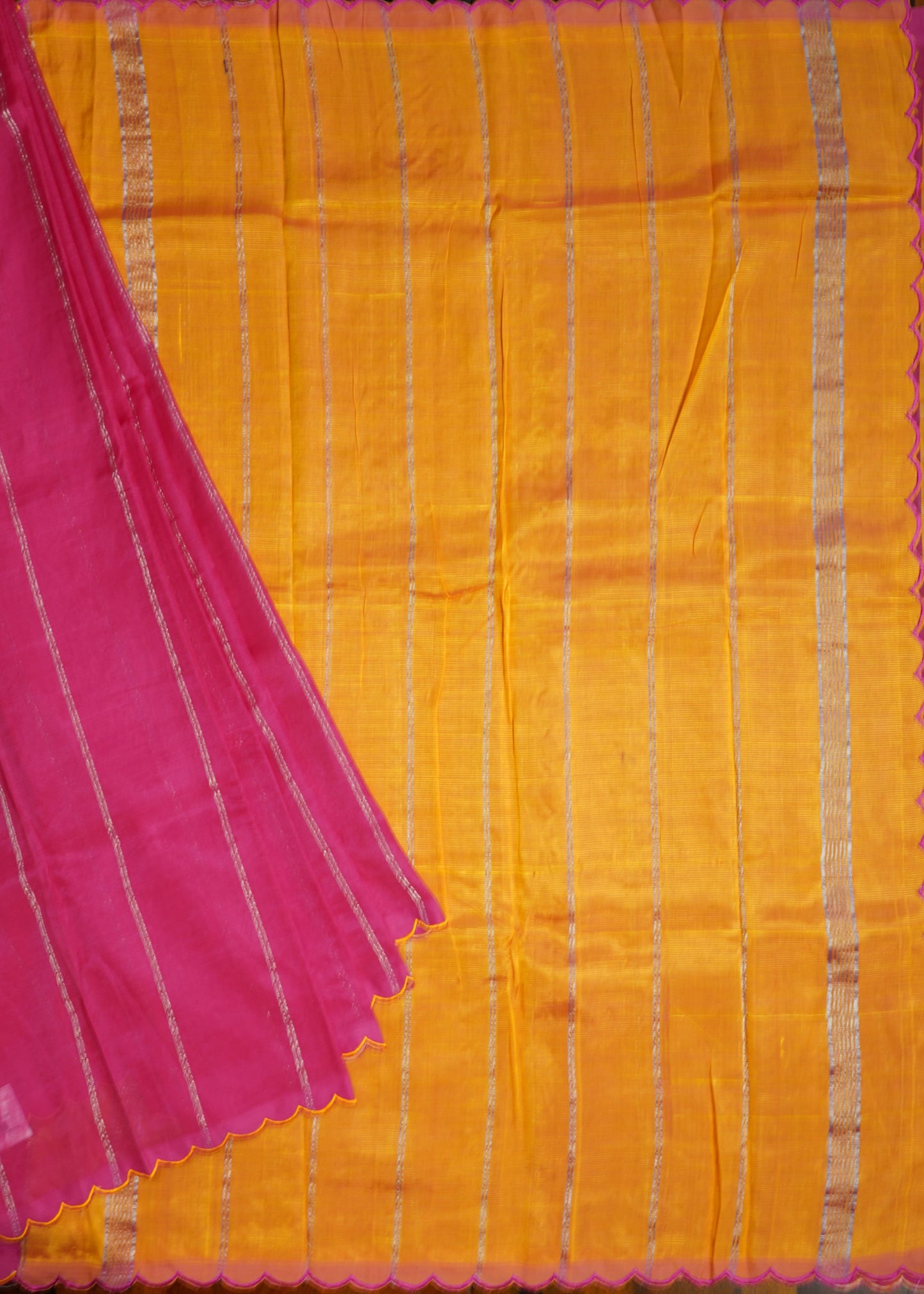 Pink Mangalagiri Pattu Cut work Pure Silk Handloom Saree