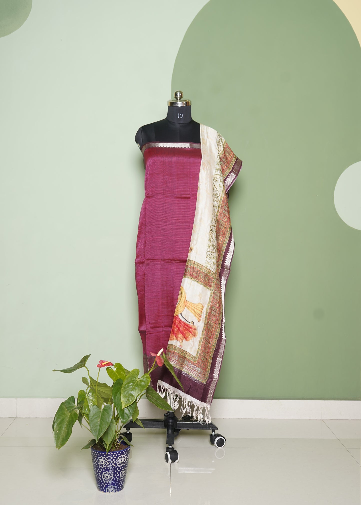 Red Mangalagiri Pure Cotton Silk Handloom Digital Salwar Set