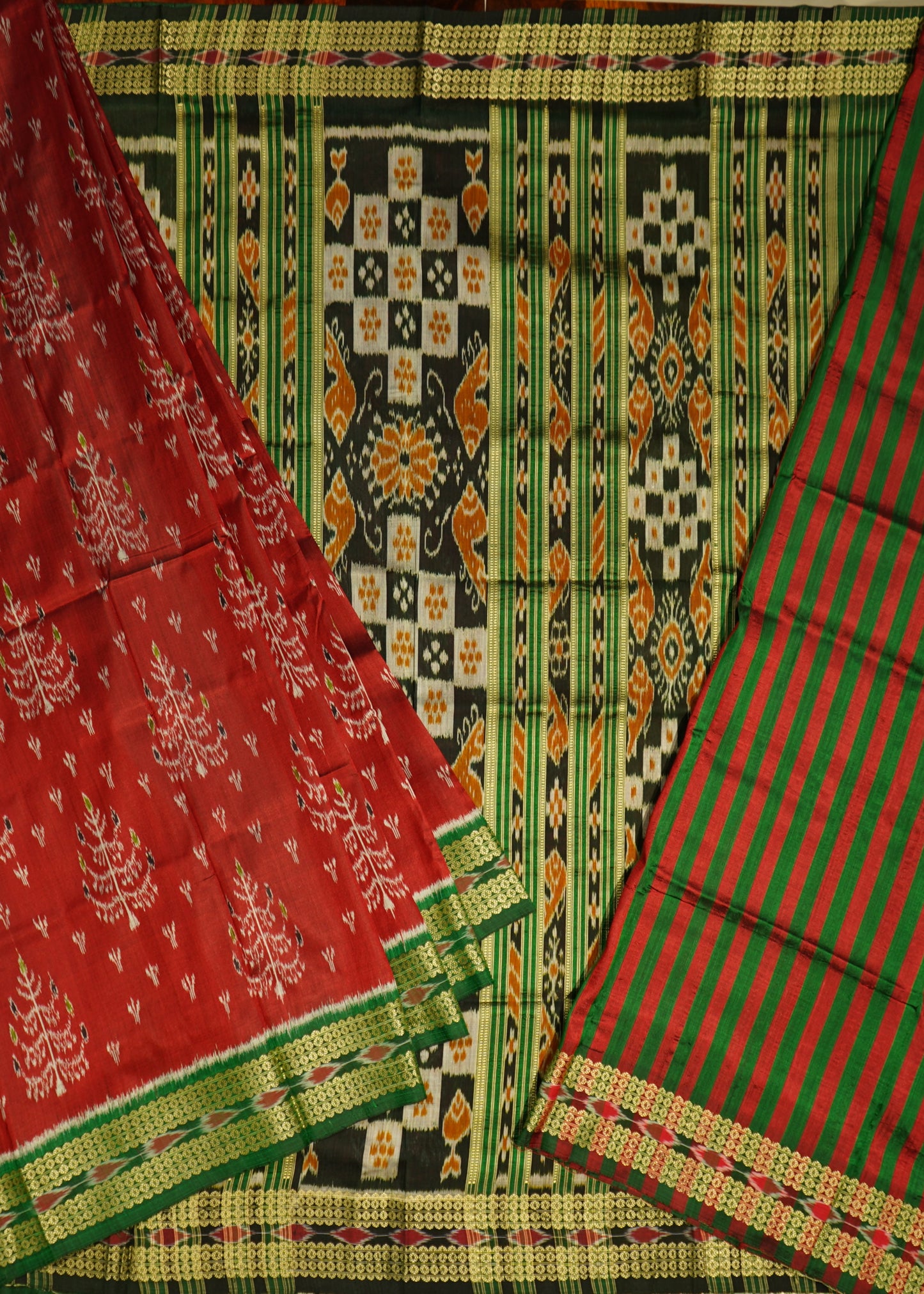 Maroon Ikkat Orissa Tree Design Pure Silk Handloom Saree