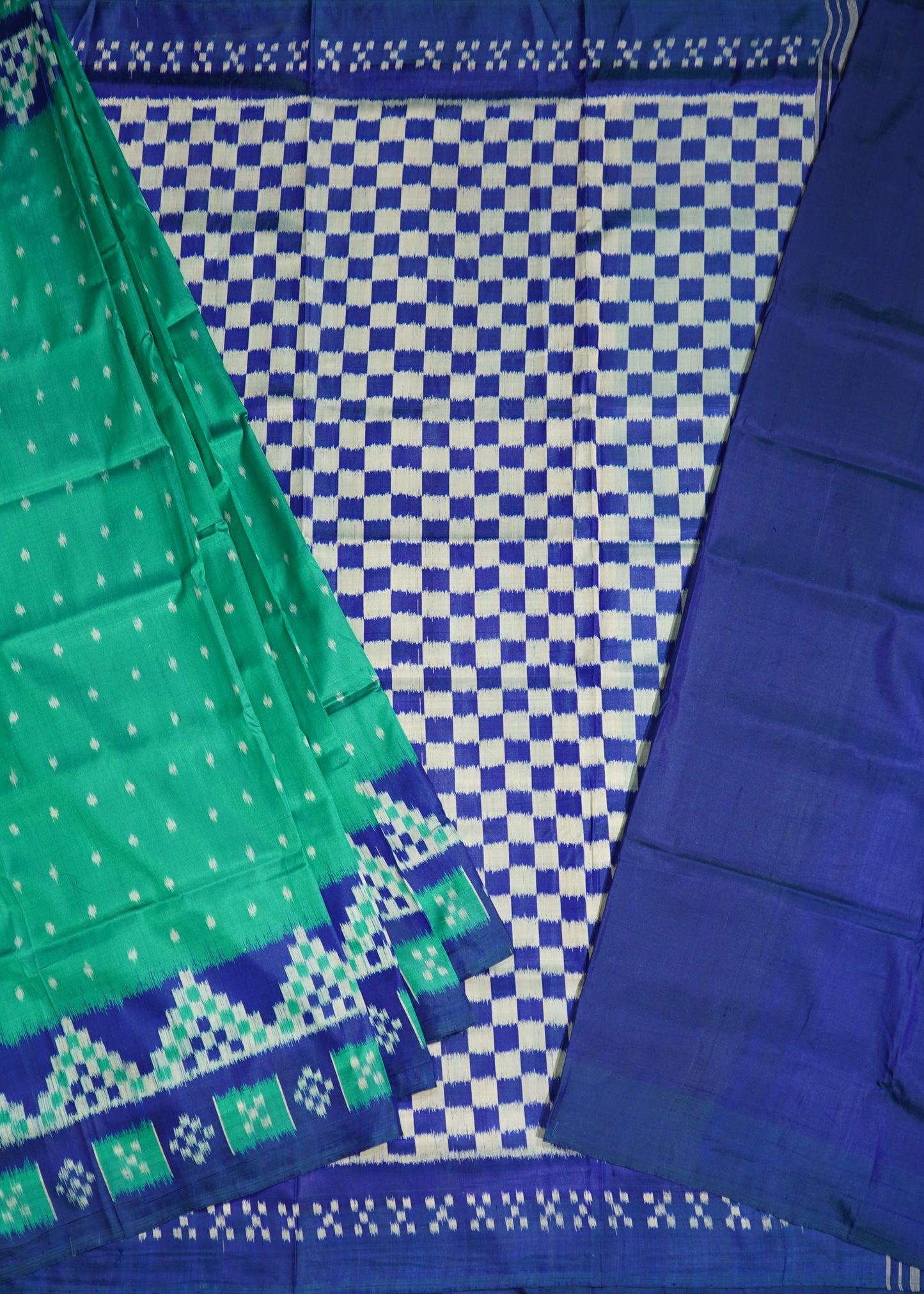 Rama Green Ikkat Orissa Skirt Design Pure Silk Handloom Saree