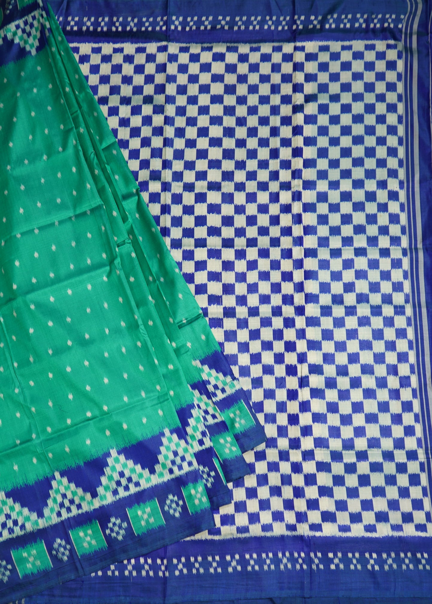 Rama Green Ikkat Orissa Skirt Design Pure Silk Handloom Saree