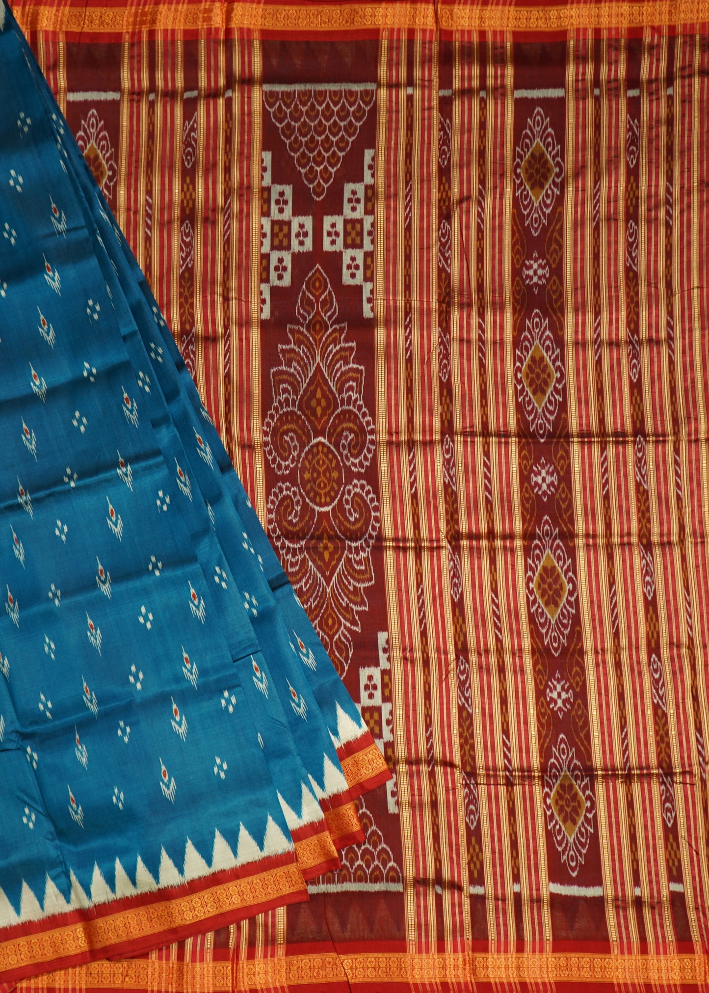 Rama Blue Ikkat Orissa Chandrika Design Pure Silk Handloom Saree
