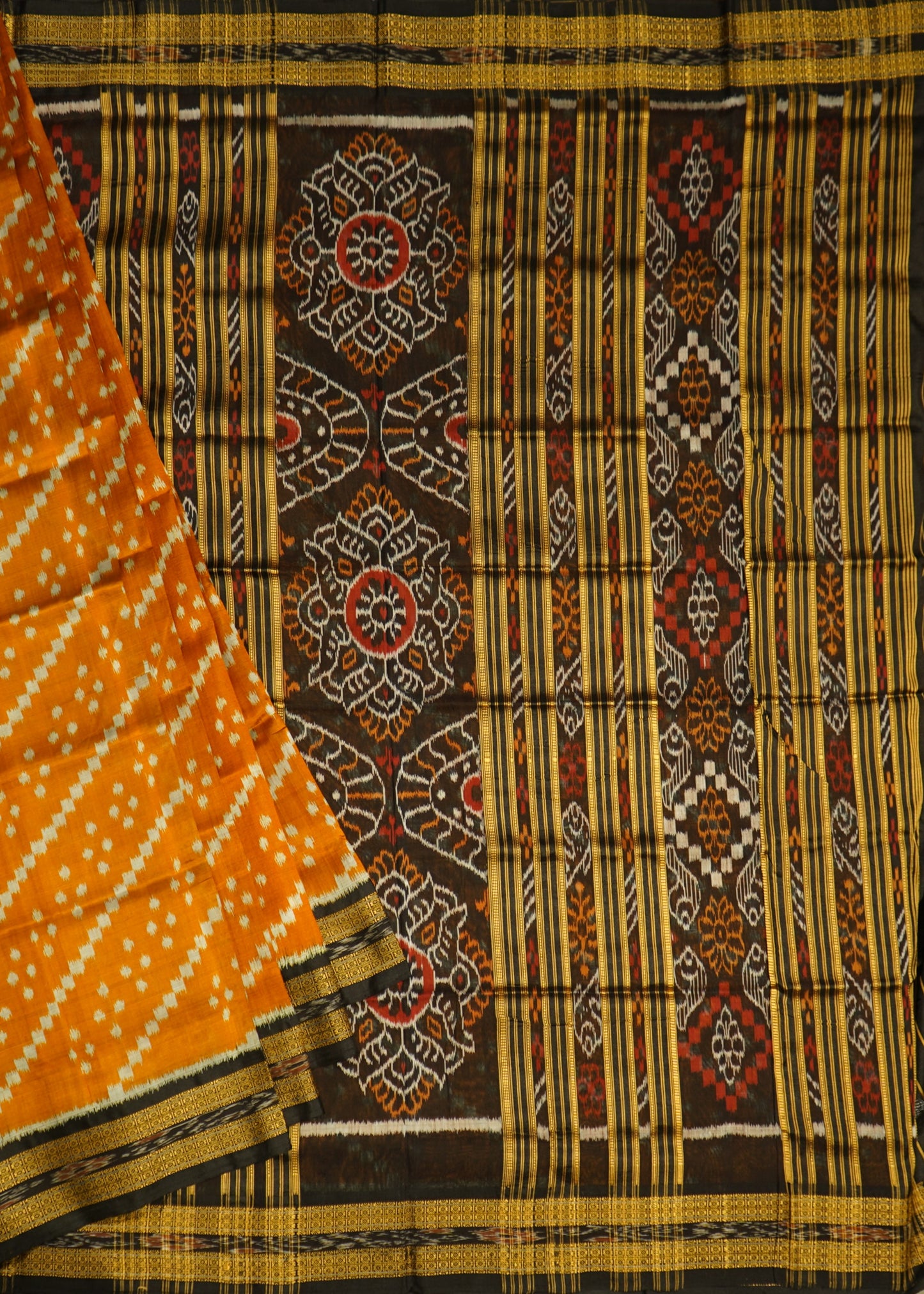 Brown Ikkat Orissa Pure Silk Handloom Saree