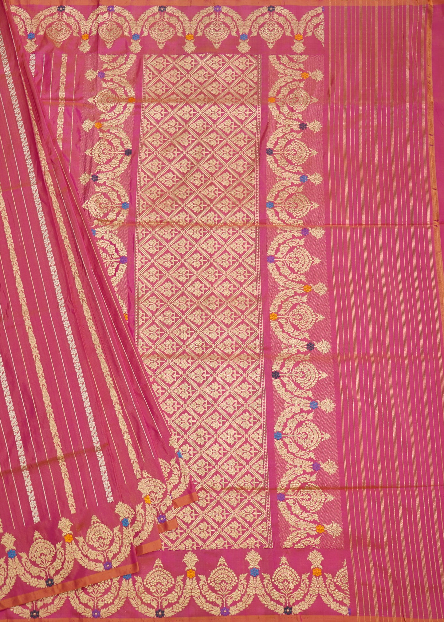 Light Pink Banaras Katan Stripes Pure Silk Handloom Saree