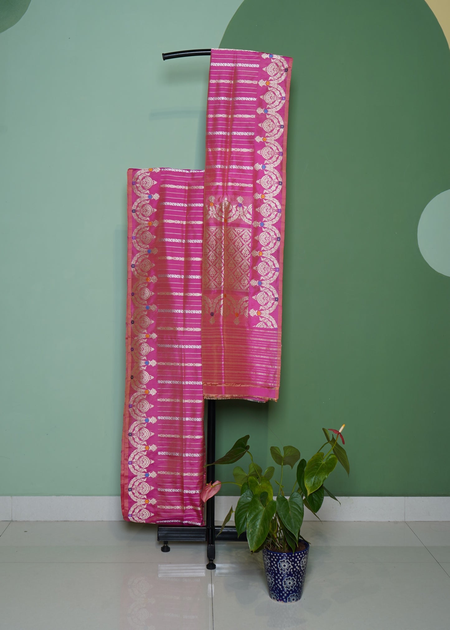 Light Pink Banaras Katan Stripes Pure Silk Handloom Saree