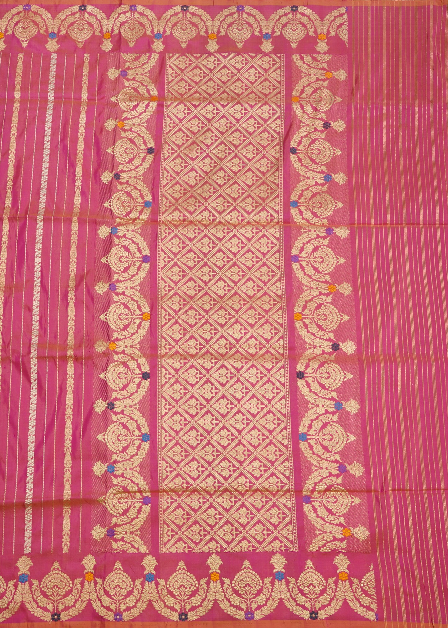 Light Pink Banaras Katan Stripes Pure Silk Handloom Saree