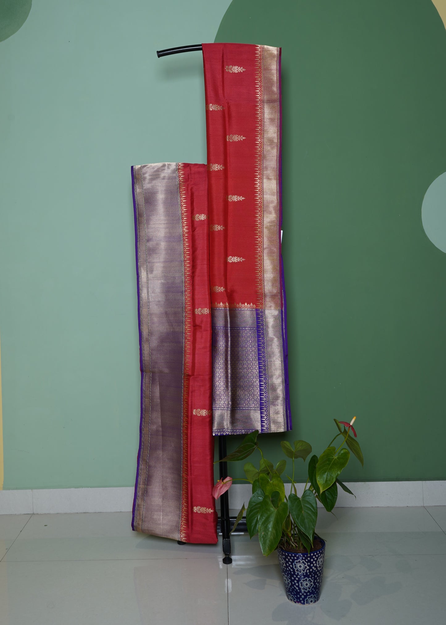 Red Banaras Tussar Desi Zari Pure Silk Handloom Saree