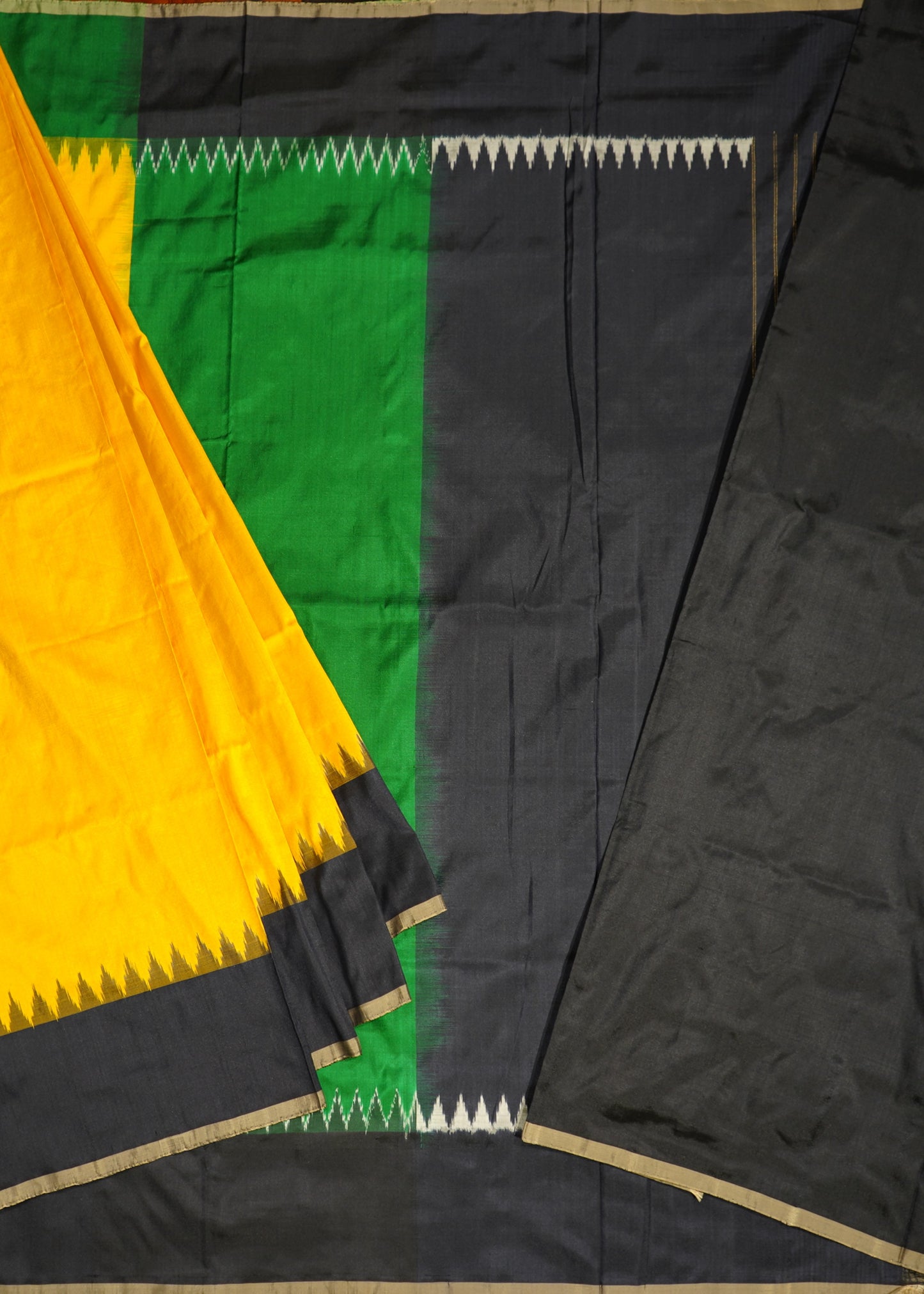 Yellow Ikkat Pochampally Zari Buti Pure Silk Handloom Saree