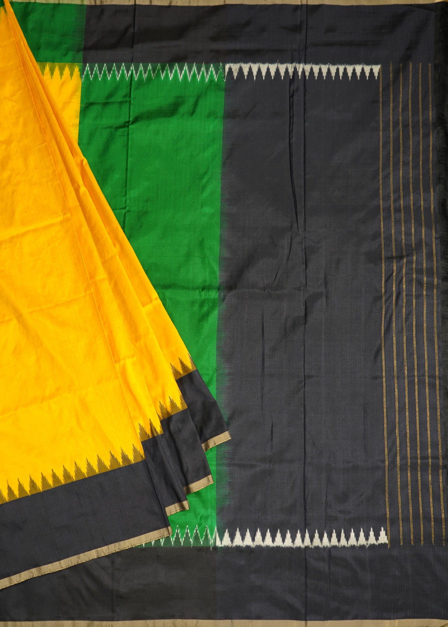 Yellow Ikkat Pochampally Zari Buti Pure Silk Handloom Saree