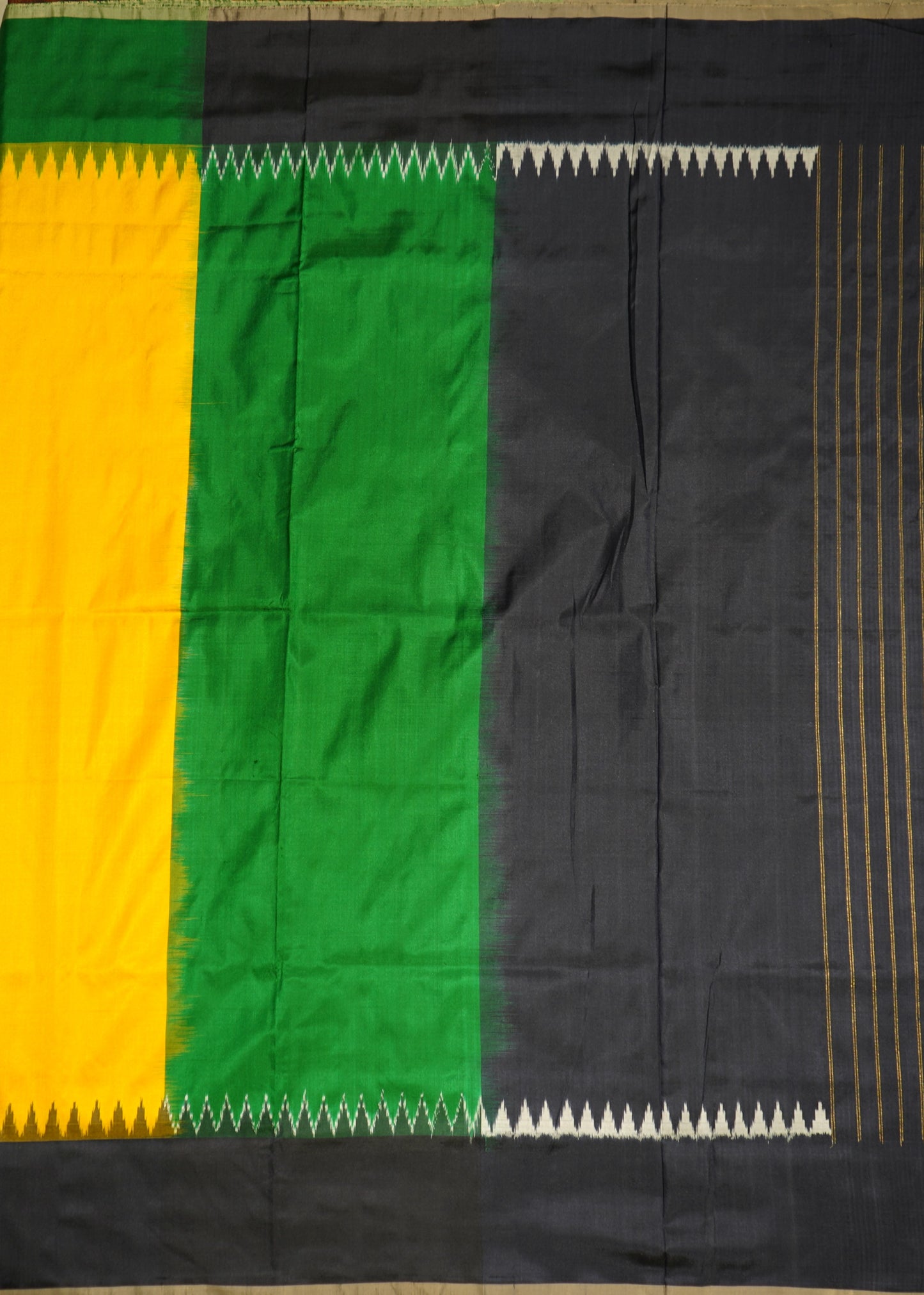 Yellow Ikkat Pochampally Zari Buti Pure Silk Handloom Saree