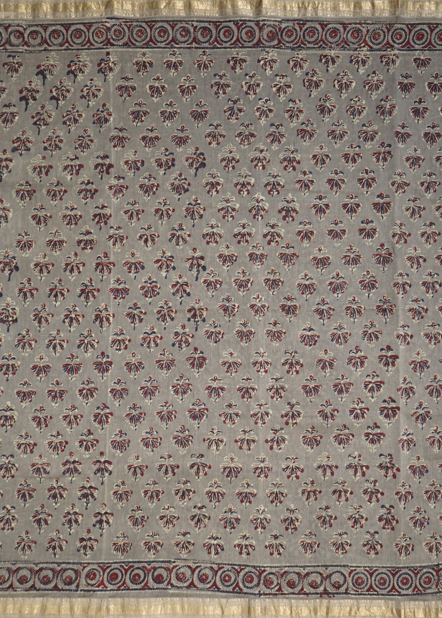 Cream Maheshwari Ajrakh Pure Cotton silk Handloom Saree