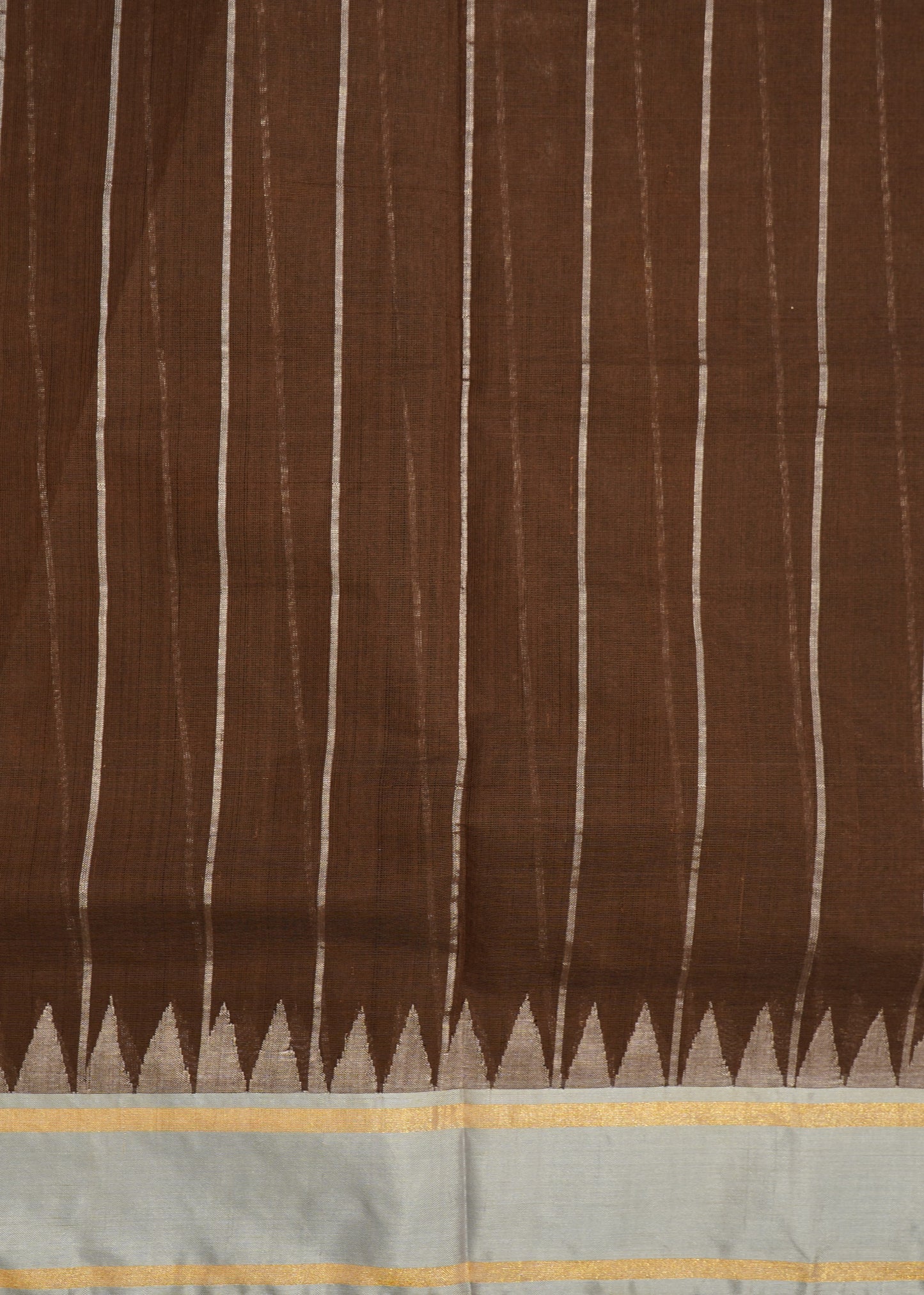 Brown Ponduru Pallu Jamdani Stripes Pure Cotton Handloom Saree