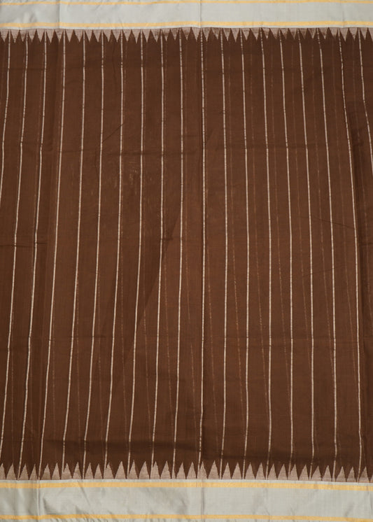 Brown Ponduru Pallu Jamdani Stripes Pure Cotton Handloom Saree