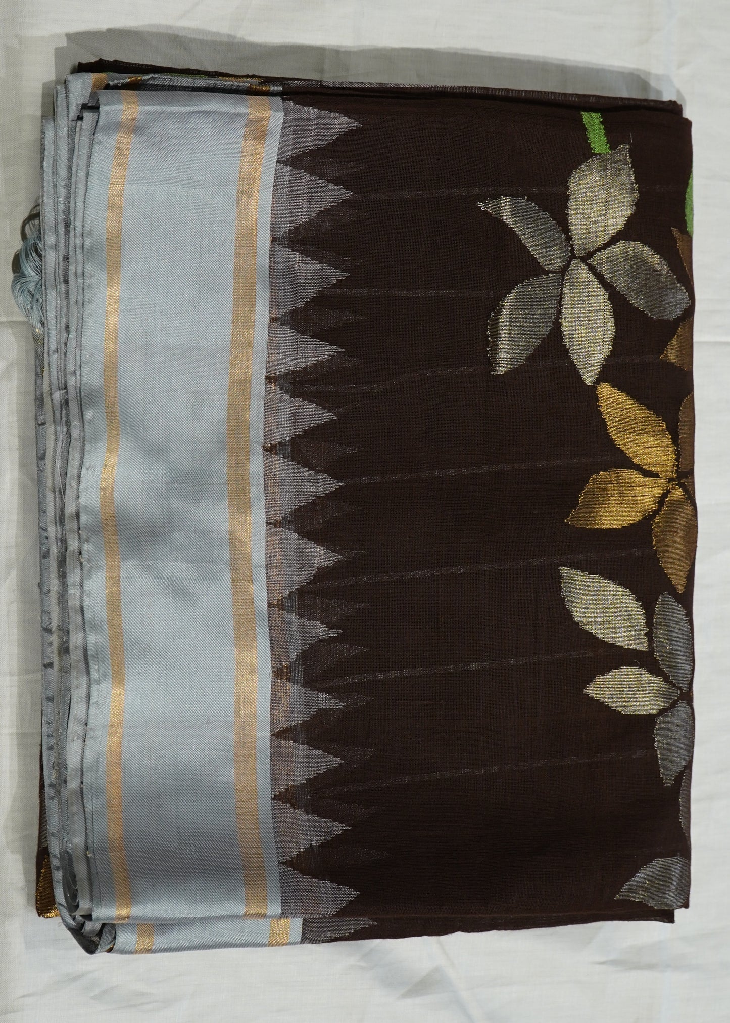 Brown Ponduru Pallu Jamdani Stripes Pure Cotton Handloom Saree