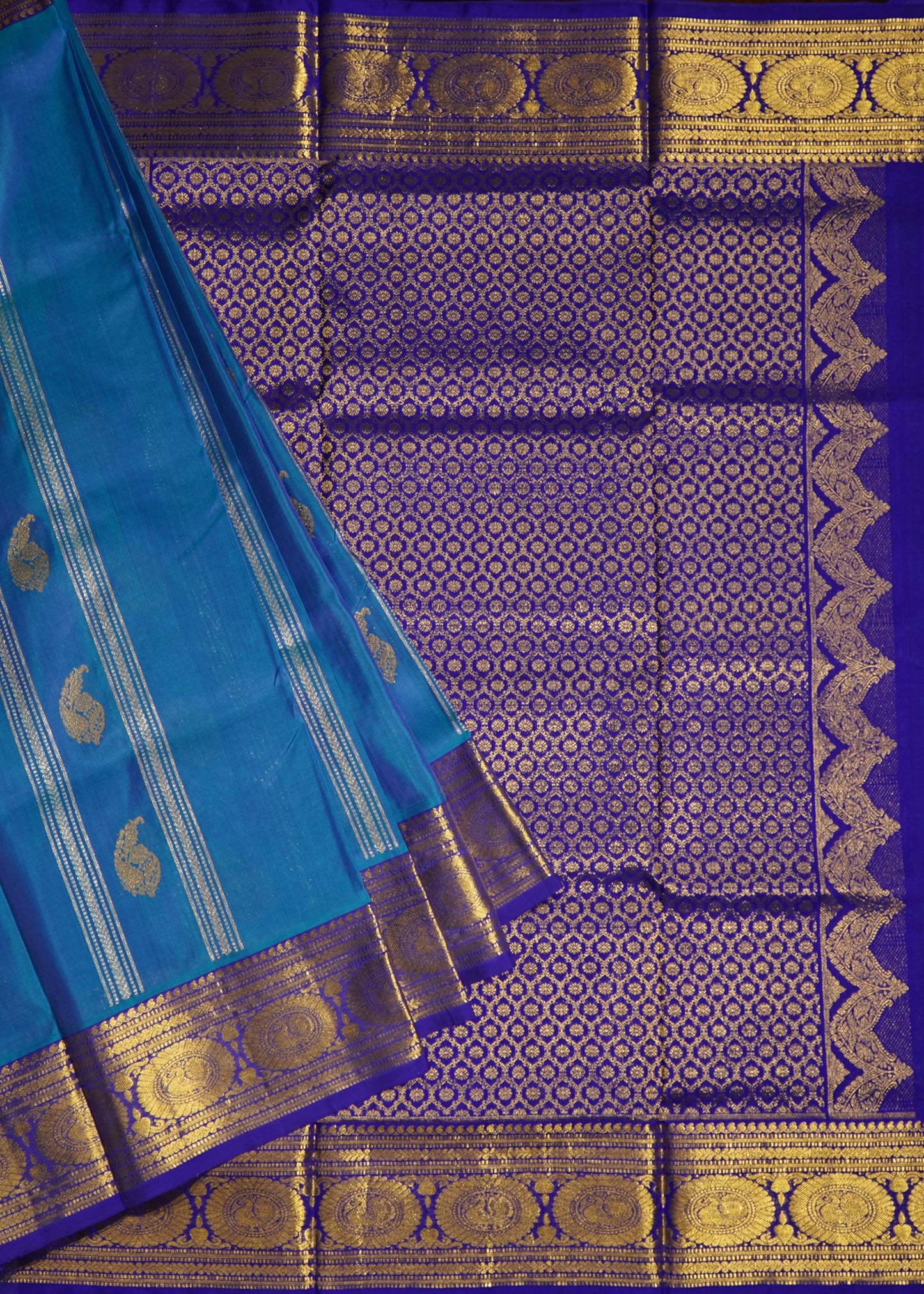 Blue Venkatagiri Zari Butti Pure Silk Handloom Saree