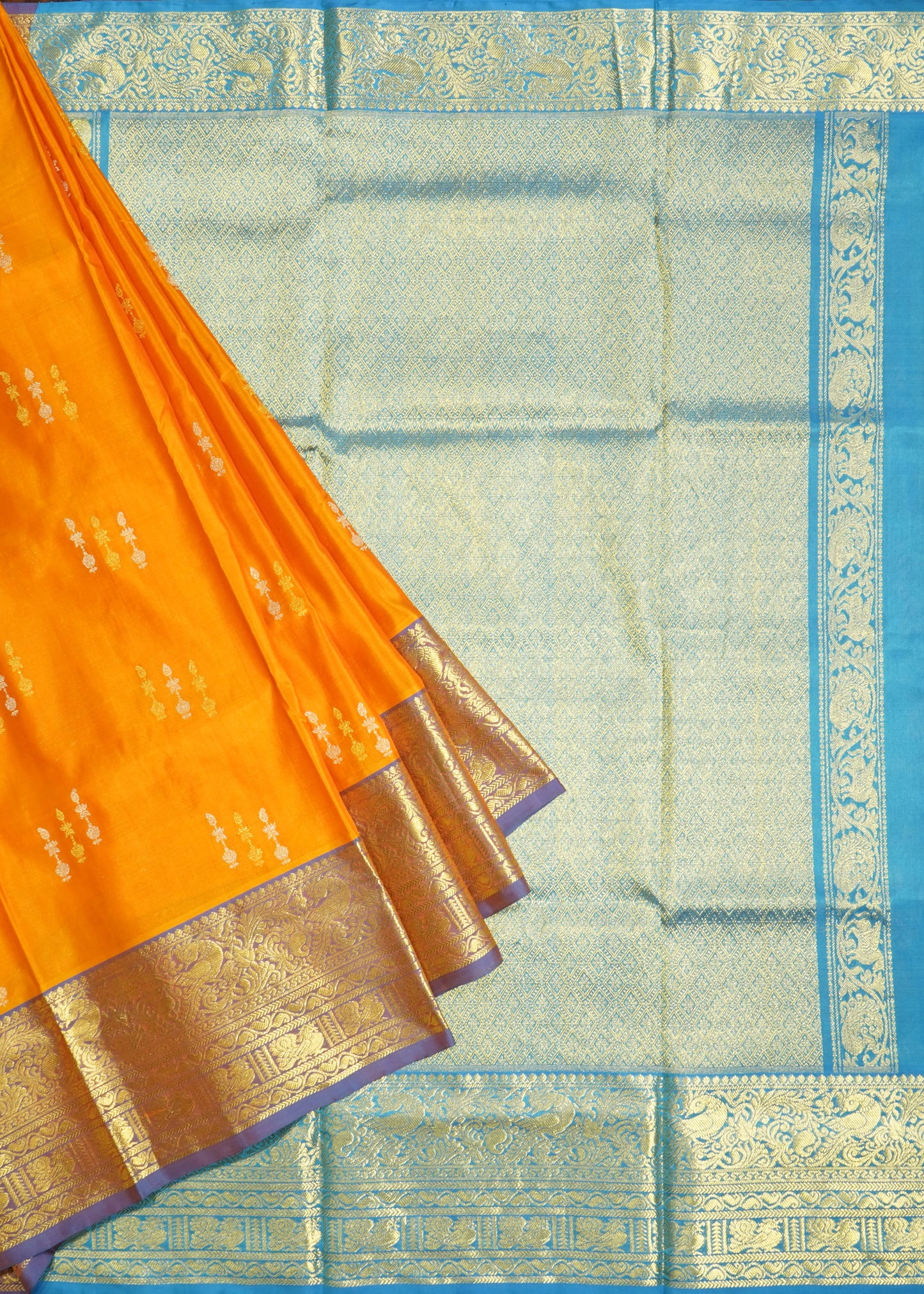 Musterd Yellow Venkatagiri Zari Buti Pure Silk Handloom Saree