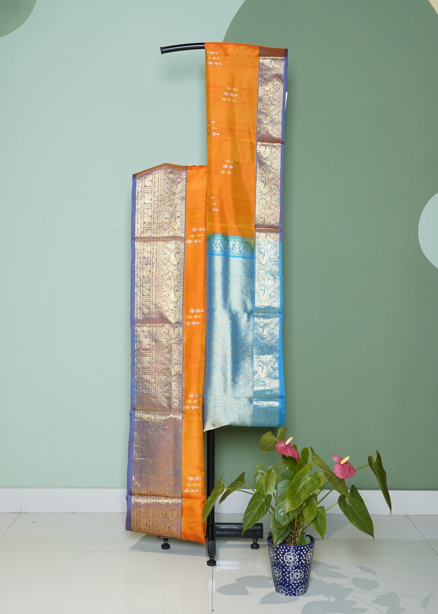 Musterd Yellow Venkatagiri Zari Buti Pure Silk Handloom Saree