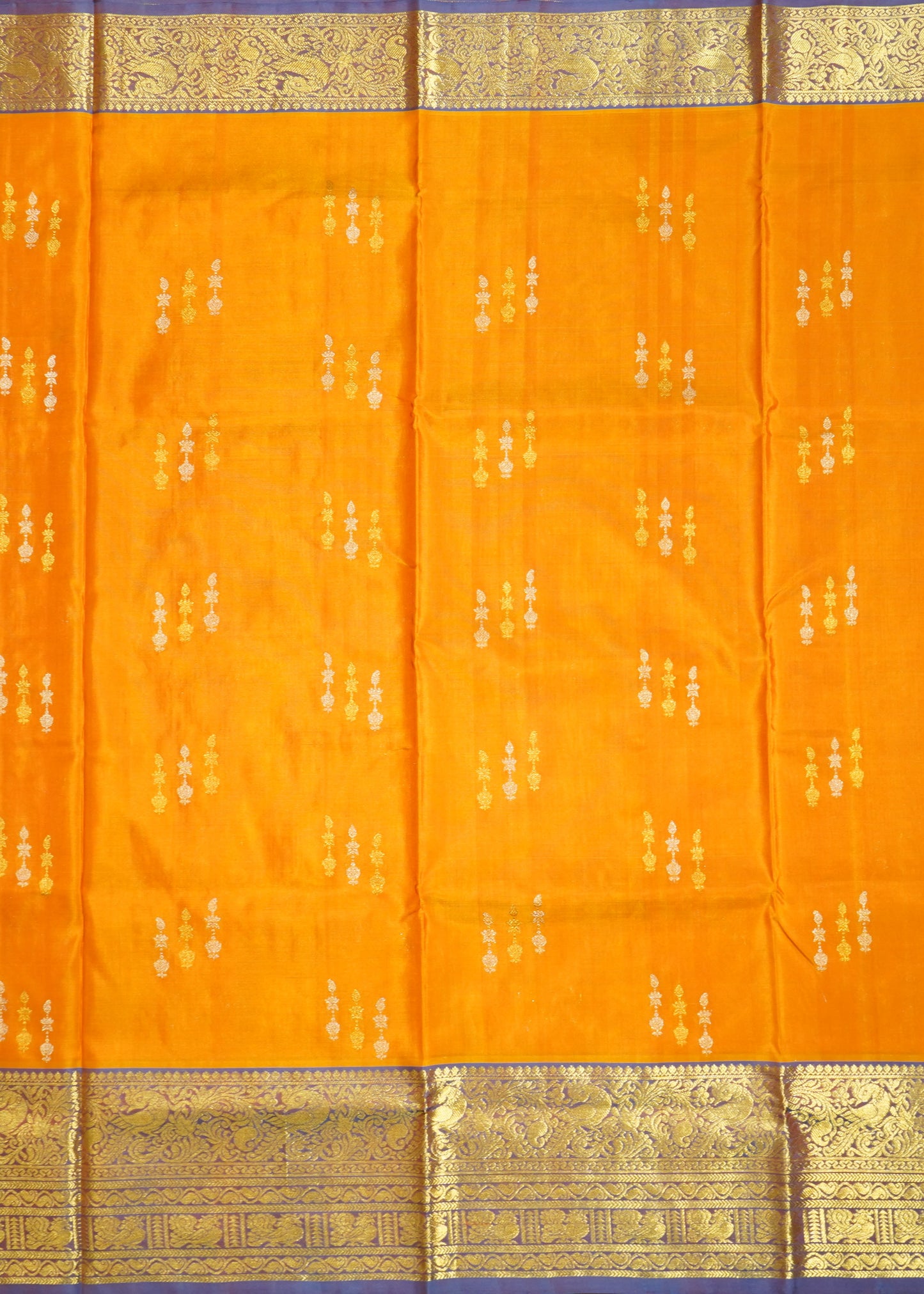 Musterd Yellow Venkatagiri Zari Buti Pure Silk Handloom Saree