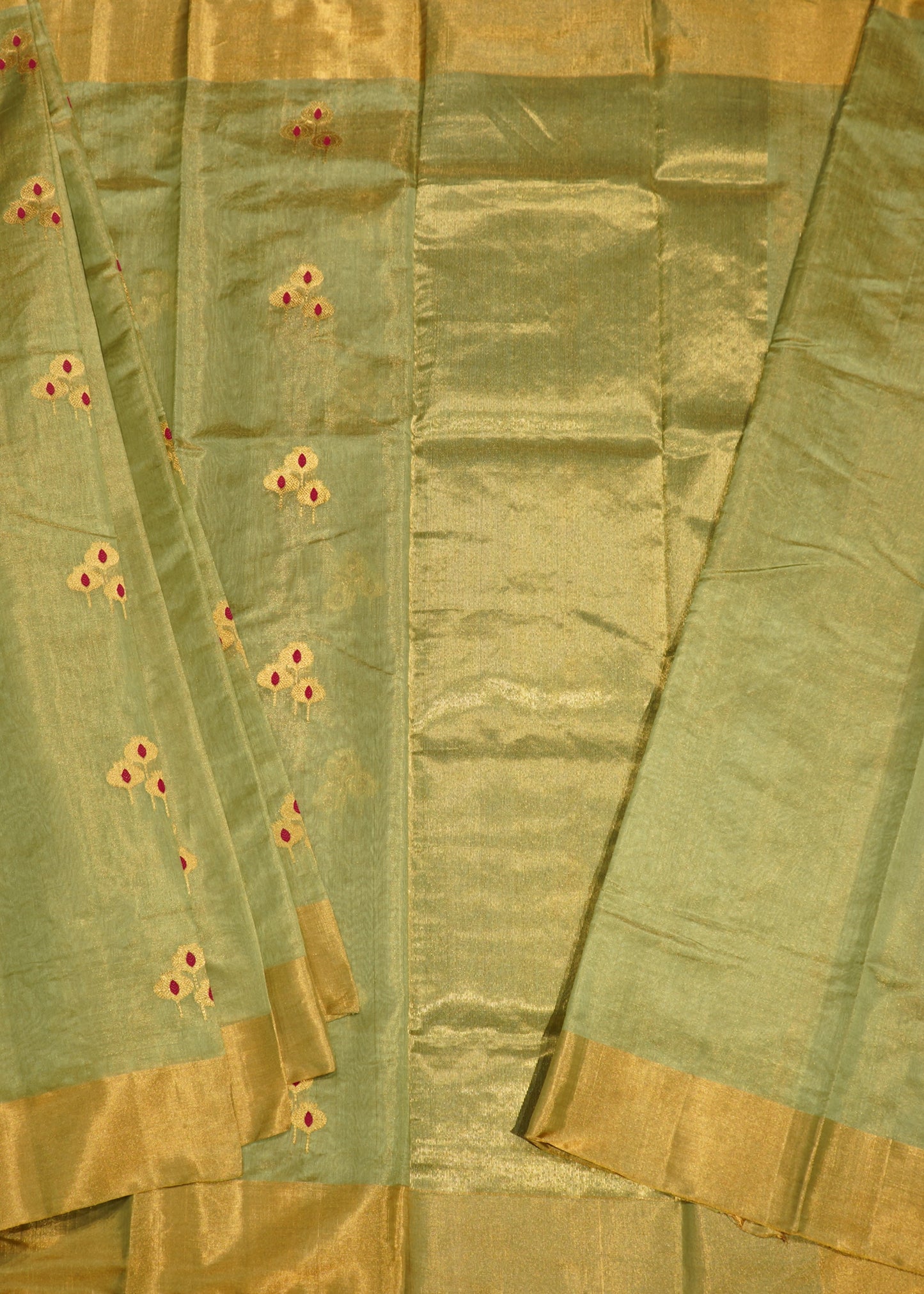 Jade Chanderi Eknaliya Zari buti Pure Silk Handloom Saree