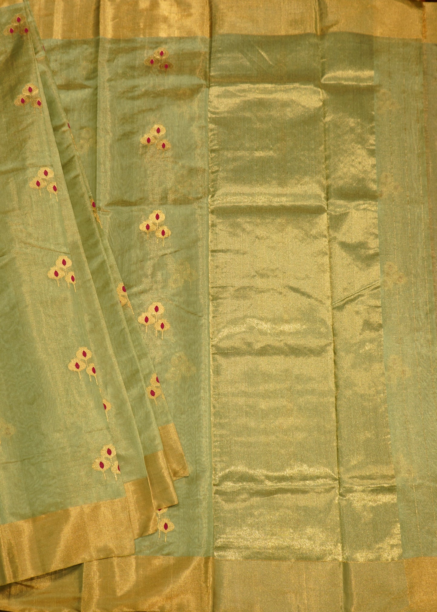 Jade Chanderi Eknaliya Zari buti Pure Silk Handloom Saree
