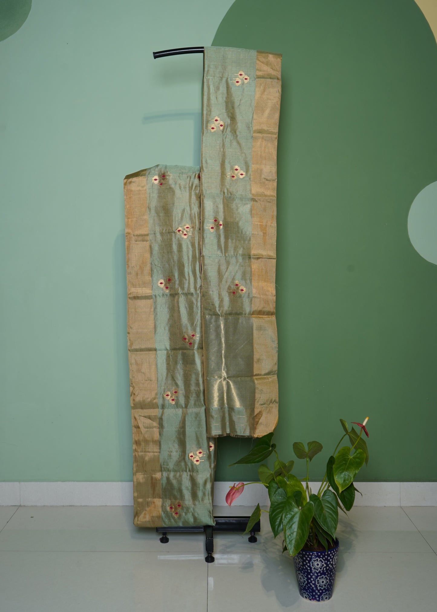 Jade Chanderi Eknaliya Zari buti Pure Silk Handloom Saree