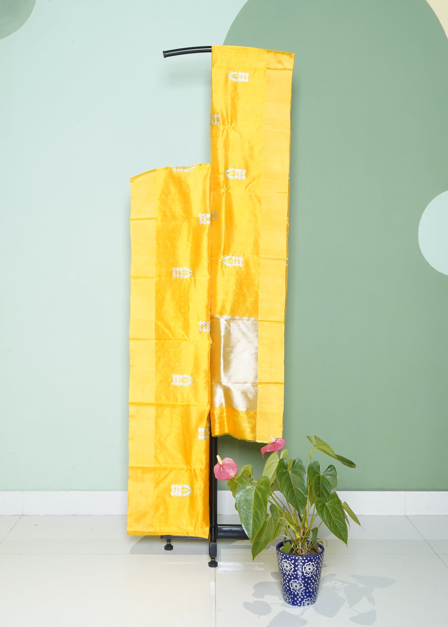 Orange Chanderi Eknali Zari Buti Pure Silk Handloom Saree
