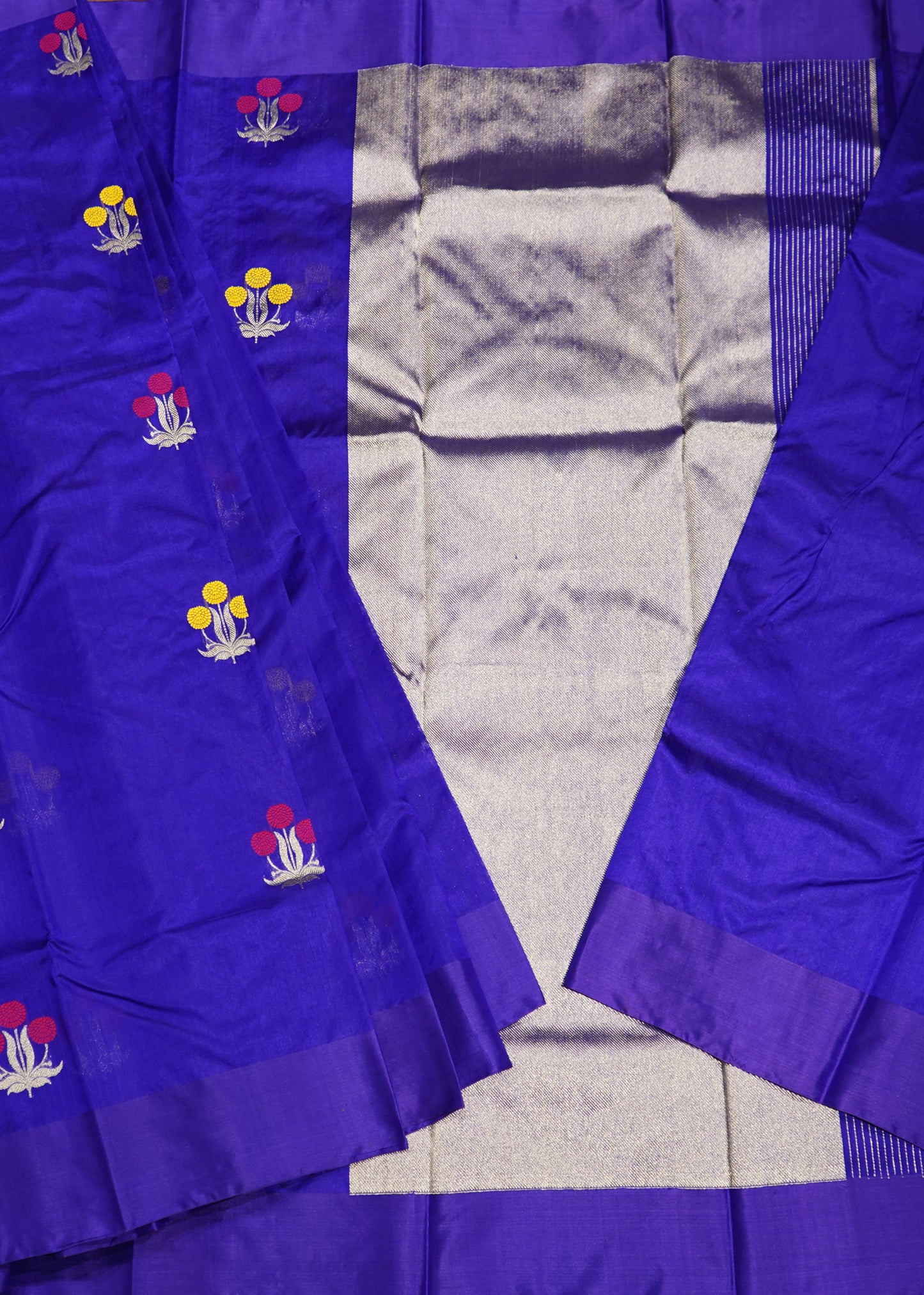 Dark Blue Chanderi Eknaliya Zari buti Pure Silk Handloom Saree