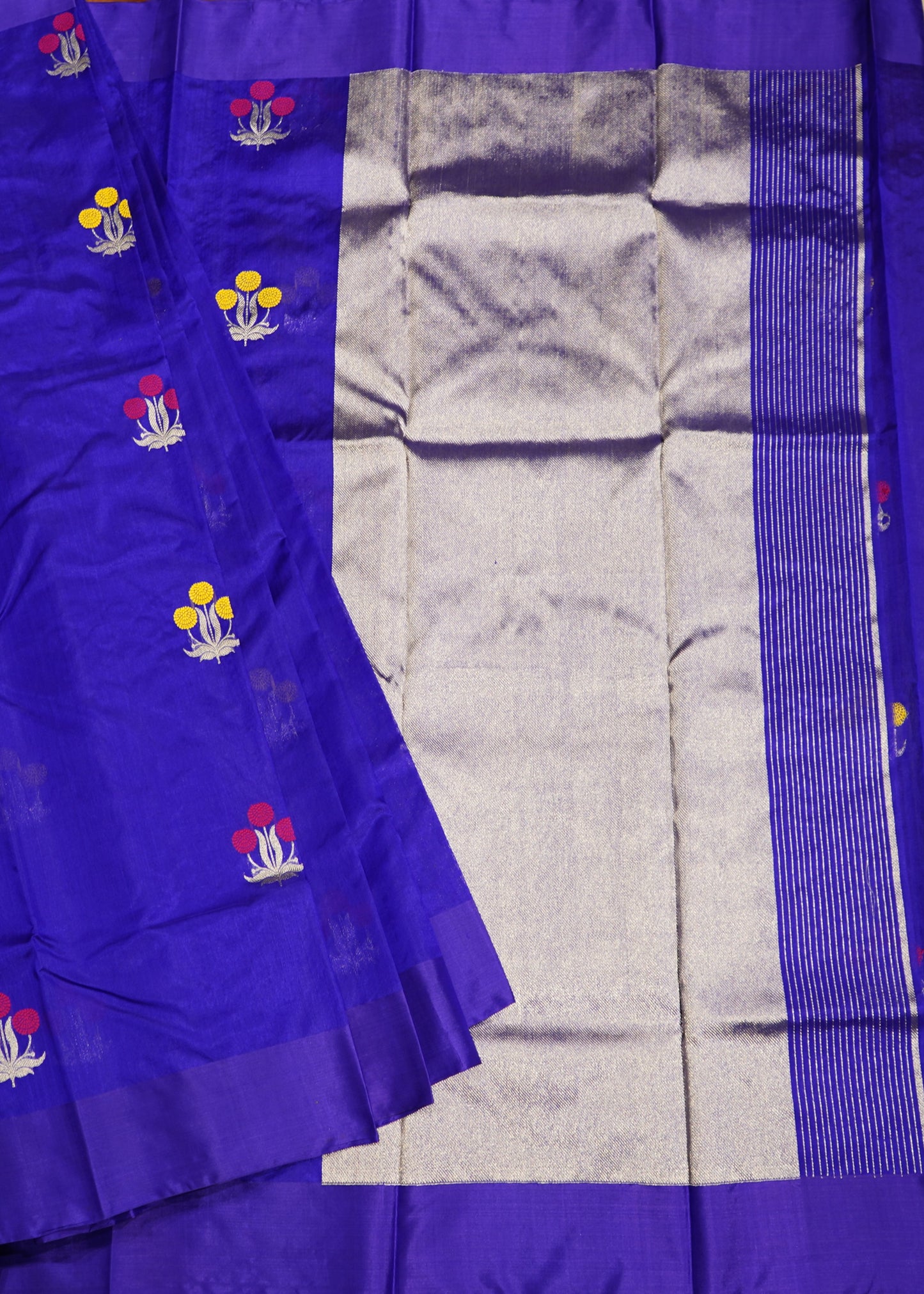 Dark Blue Chanderi Eknaliya Zari buti Pure Silk Handloom Saree