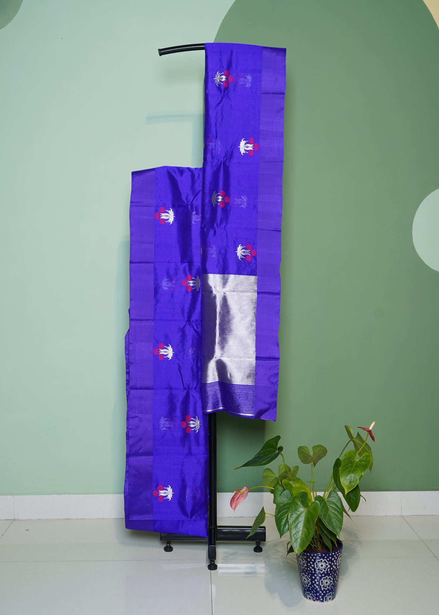 Dark Blue Chanderi Eknaliya Zari buti Pure Silk Handloom Saree