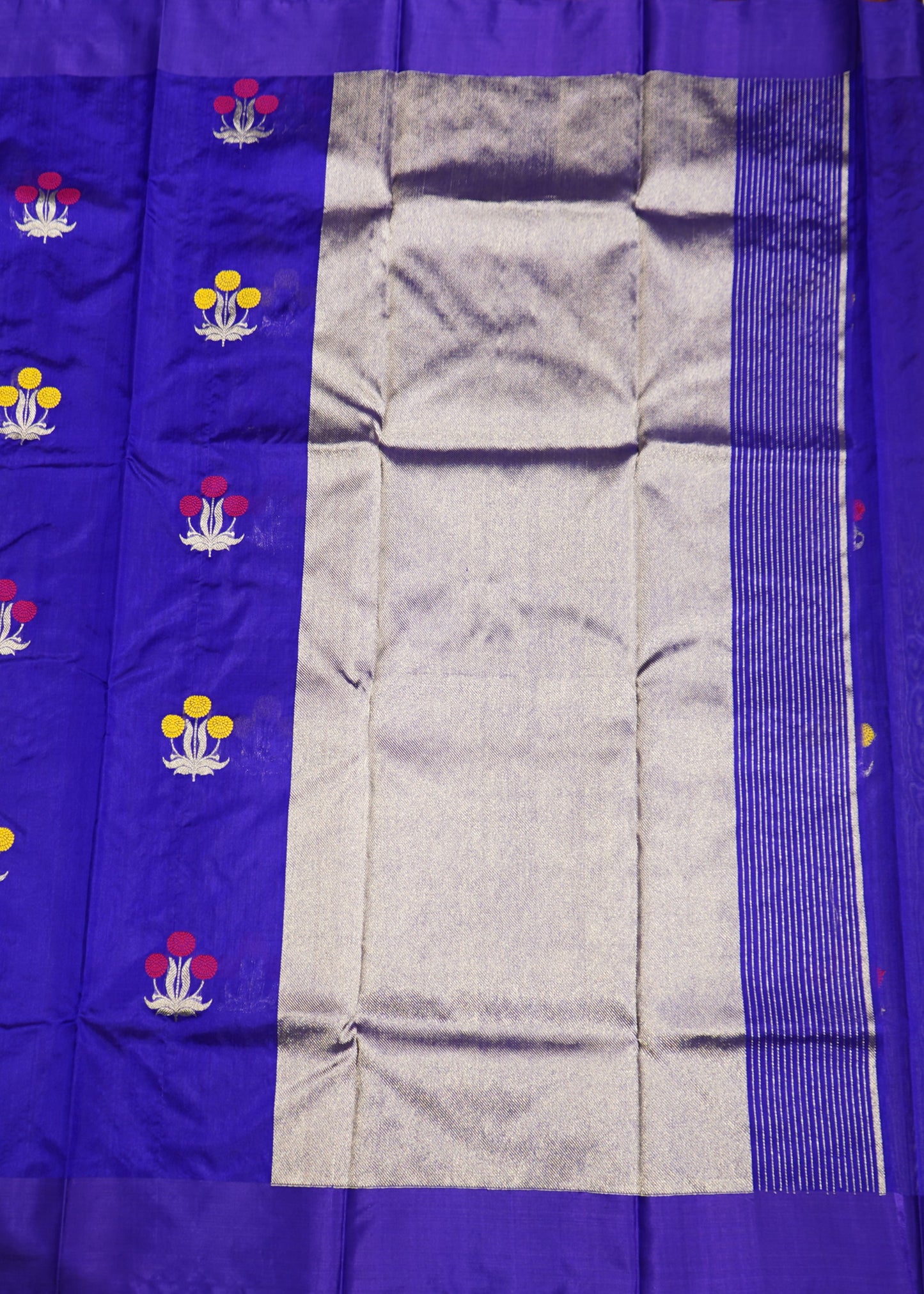 Dark Blue Chanderi Eknaliya Zari buti Pure Silk Handloom Saree