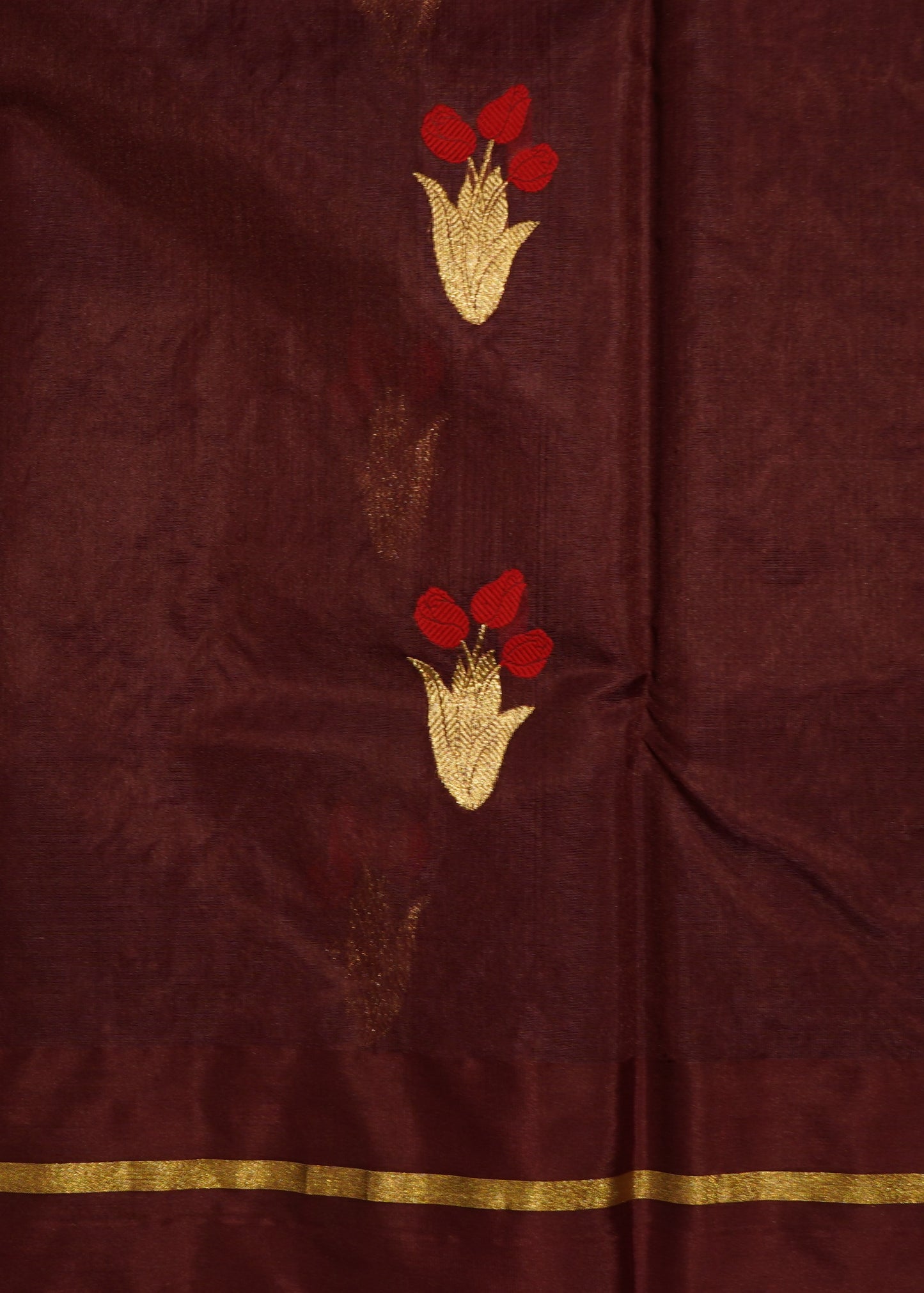 Maroon Chanderi Eknaliya Zari buti Pure Silk Handloom Saree