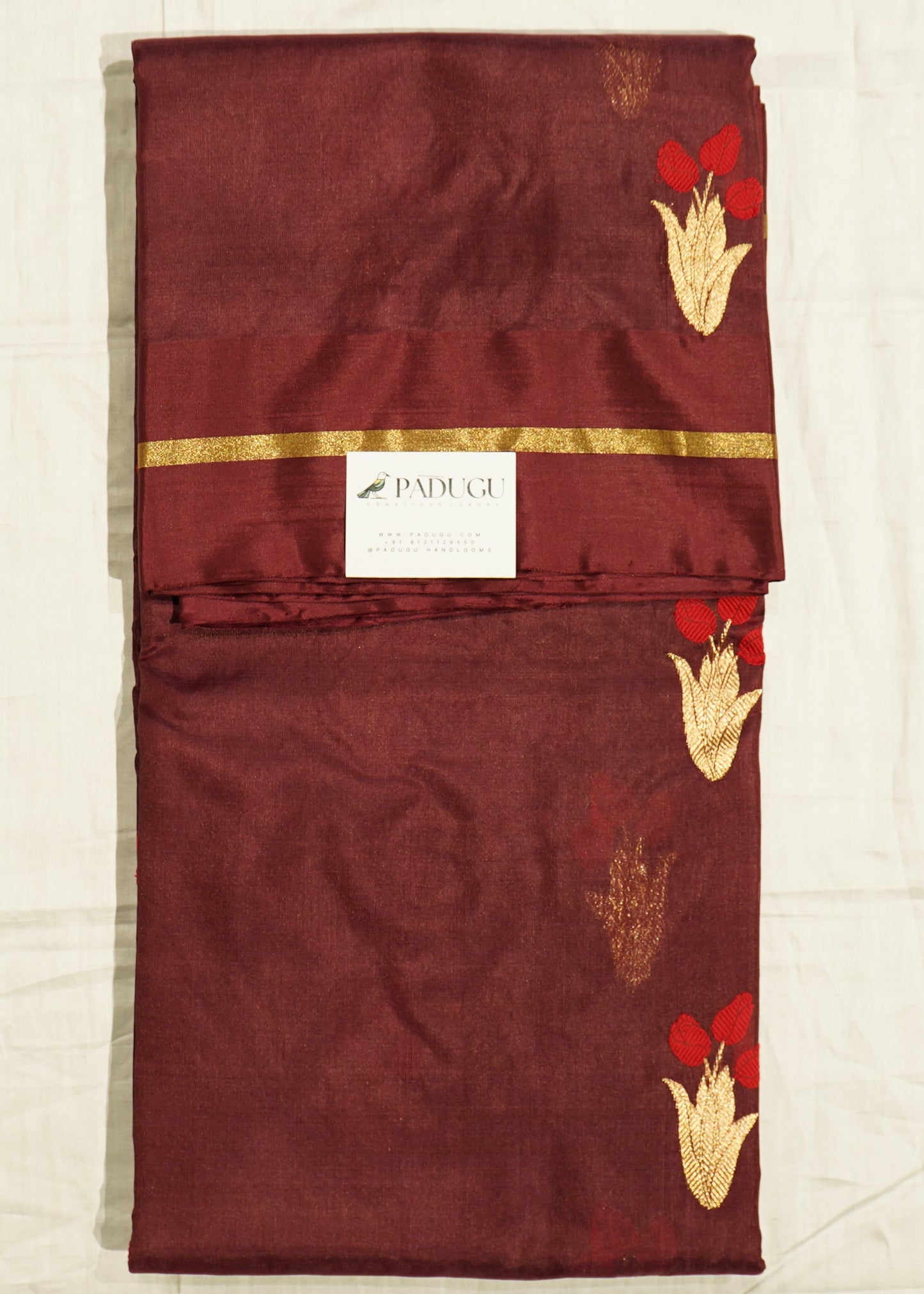 Maroon Chanderi Eknaliya Zari buti Pure Silk Handloom Saree