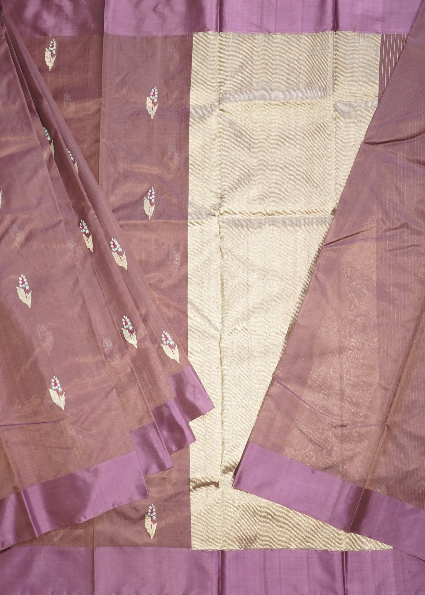 Mauve Chanderi Eknali Zari Buti Pure Silk Handloom Saree