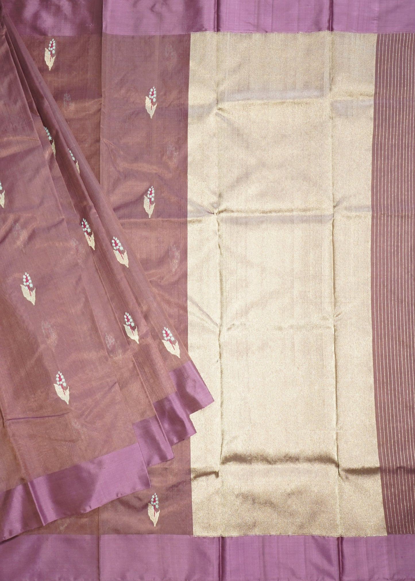 Mauve Chanderi Eknali Zari Buti Pure Silk Handloom Saree