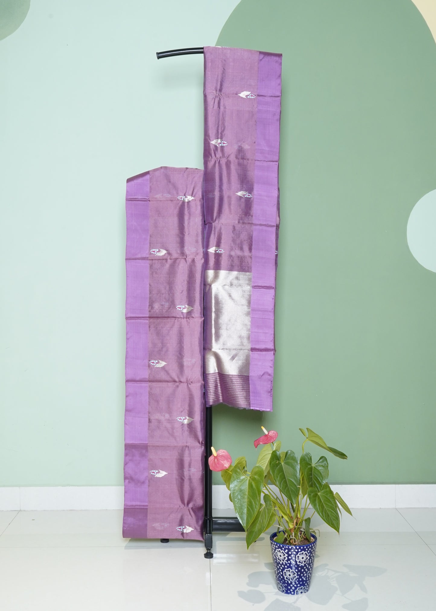 Mauve Chanderi Eknali Zari Buti Pure Silk Handloom Saree